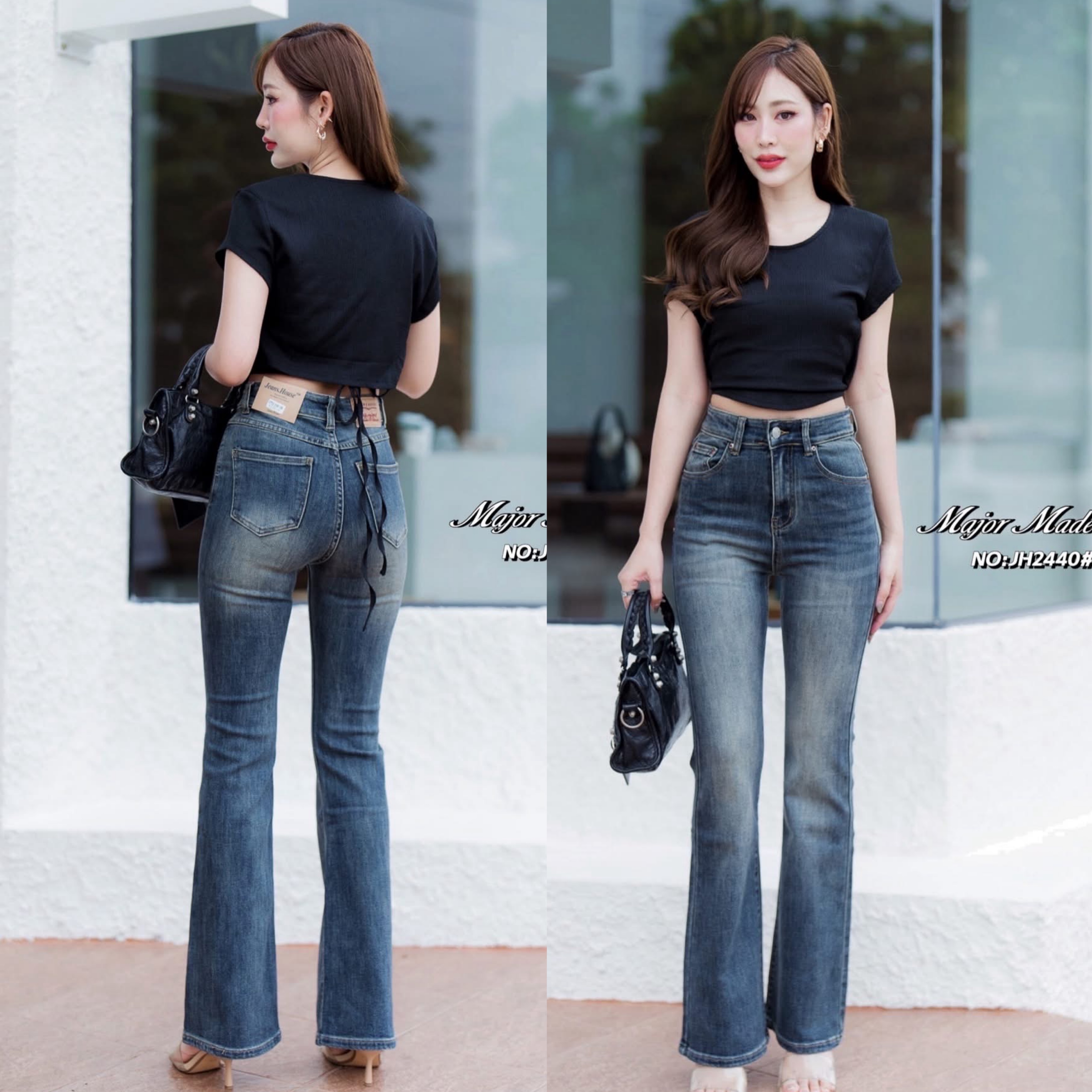 กางเกงยีนส์ขาม้ายาว ทรงเอวสูงงงง ผ้านิ่มมากๆๆ เนื้อผ้านิ่มหนา ยืดหยุ่นได้เยอะ ใส่ทรงเป๊ะเข้ารูป ปลายขากลวงสวย ใส่แล้วเพรียวสุดๆ สีฟอกก็สวย ใส่สบาย : สินค้าคุณภาพ (พร้อมส่ง)