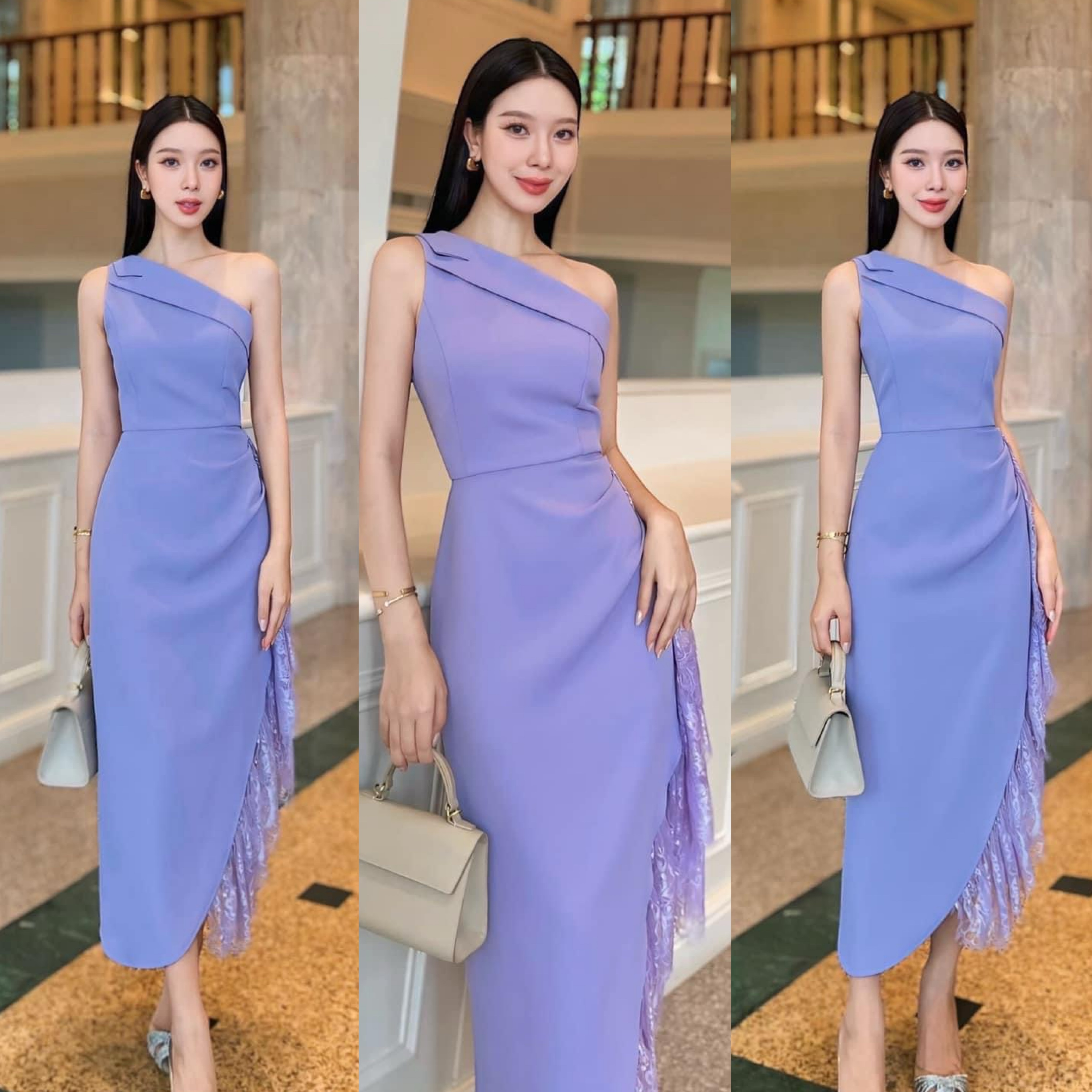 เดรสดีไซน์ไหล่เฉียง ช ตัวเดรส ใช้เนื้อผ้าเกรดพรีเมี่ยมทั้งตัว ดีไซน์กระโปรงทรง สอบตกแต่งระบายด้วยผ้าลูกไม้ไล่ระดับด้านข้าง งานมีซับใน ซิปหลัง ใส่สบาย : สินค้าคุณภาพ (พร้อมส่ง)