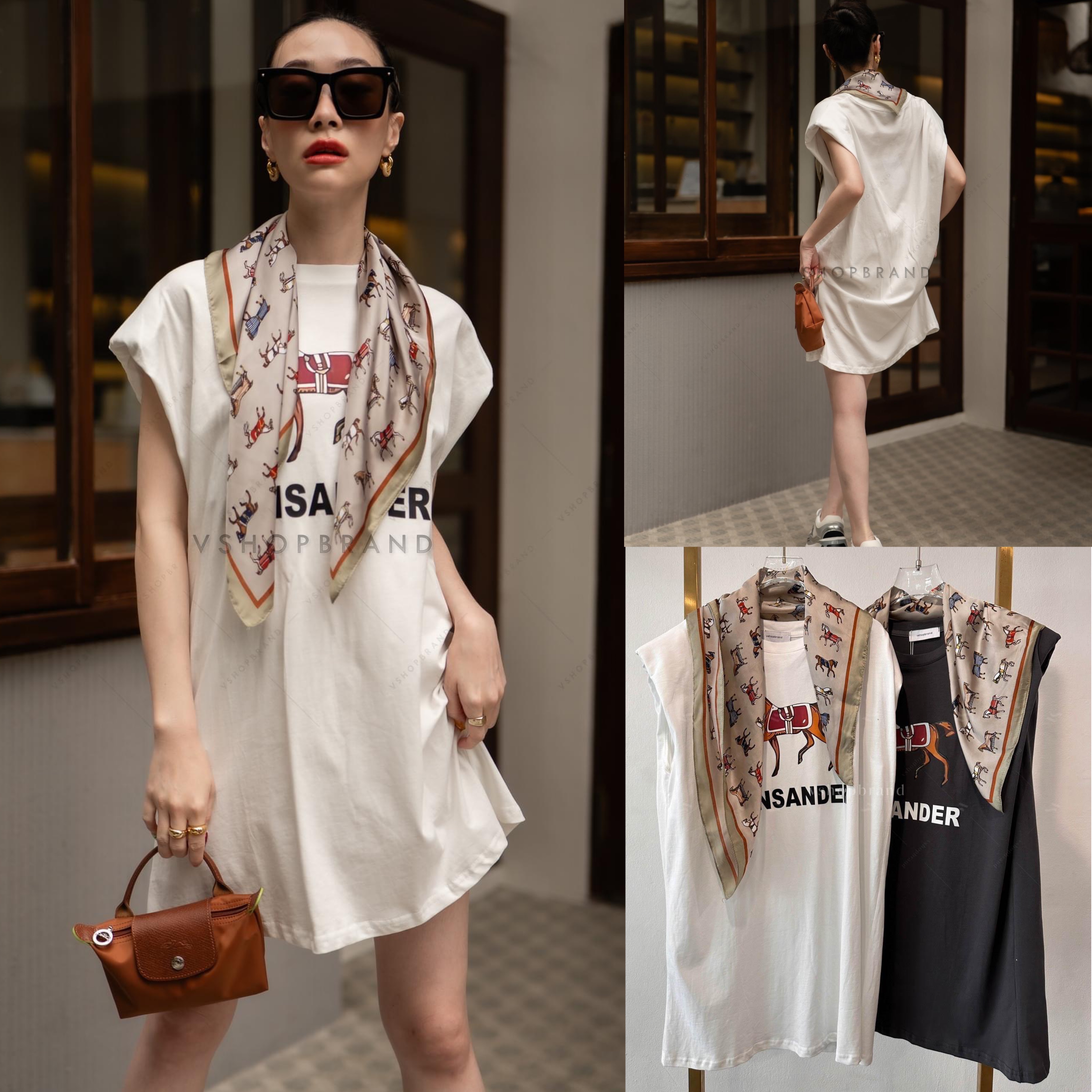 minidress แขนกุดเสริมบ่ารูปม้า + ผ้าพันคอ : สินค้าคุณภาพ (พร้อมส่ง)