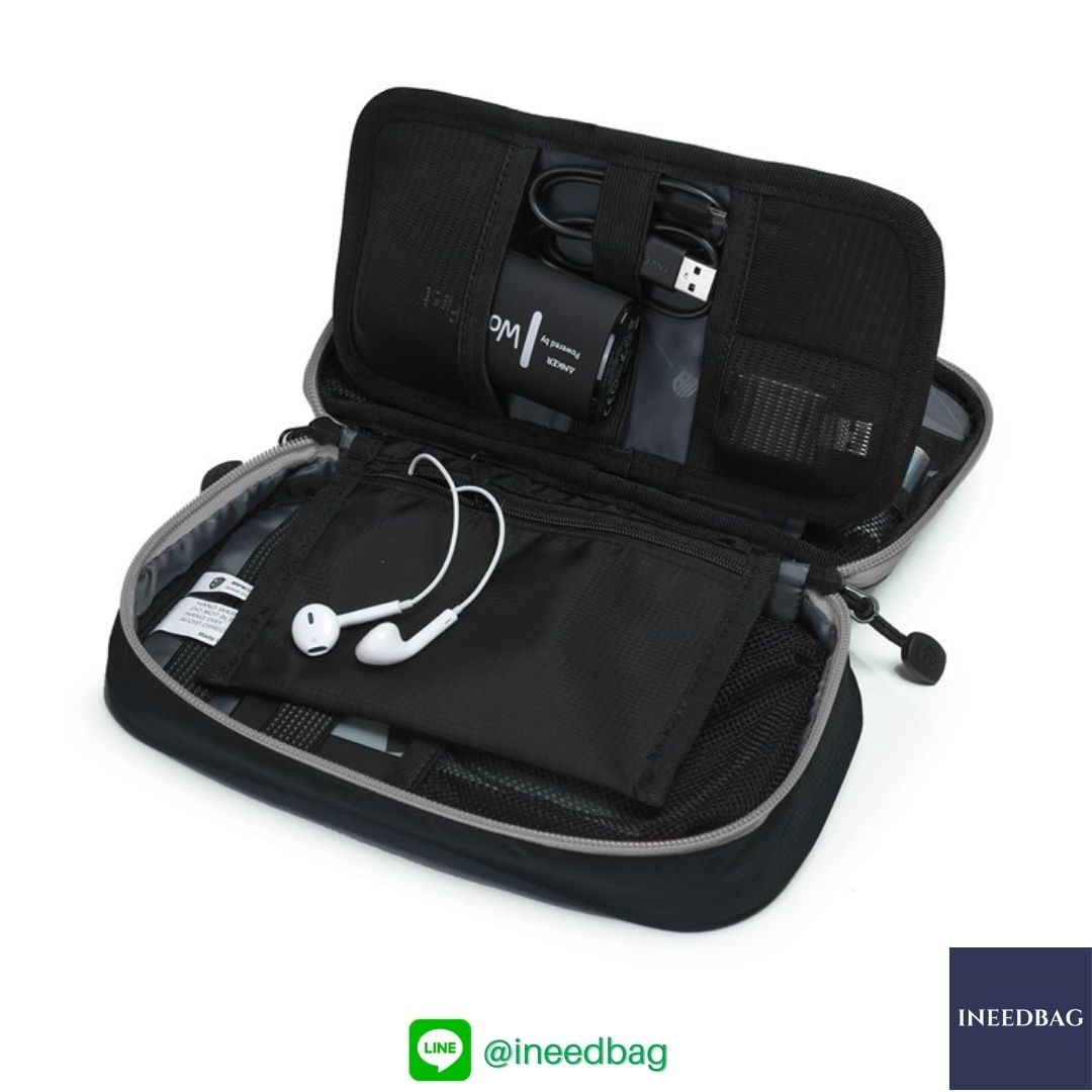 ฺBagsmart กระเป๋าจัดระเบียบอิเล็กทรอนิกส์ กระเป๋าใส่สายชาร์จ กระเป๋าใส่ฮาร์ดดิสก์ กระเป๋าใส่อุปกรณ์ไอที มีสองชั้น ช่องเยอะพิเศษ มีหูหิ้วพกพาสะดวก (ดำ-เทา)