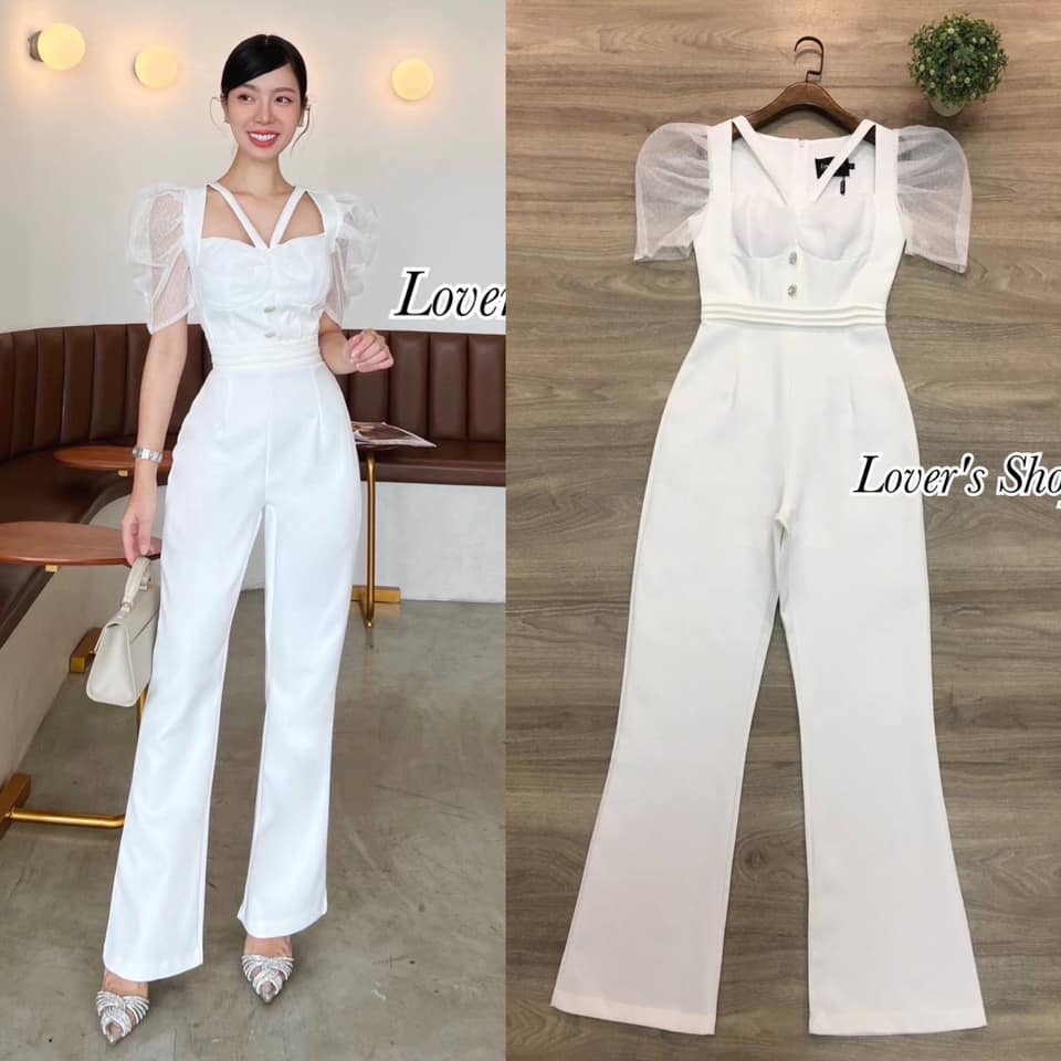 จั้มสูทแขนตุ๊กตาน่ารัก มีความน่ารัก แอบเซ็กซี่เล็กๆ ใส่สบาย : สินค้าคุณภาพ (พร้อมส่ง)