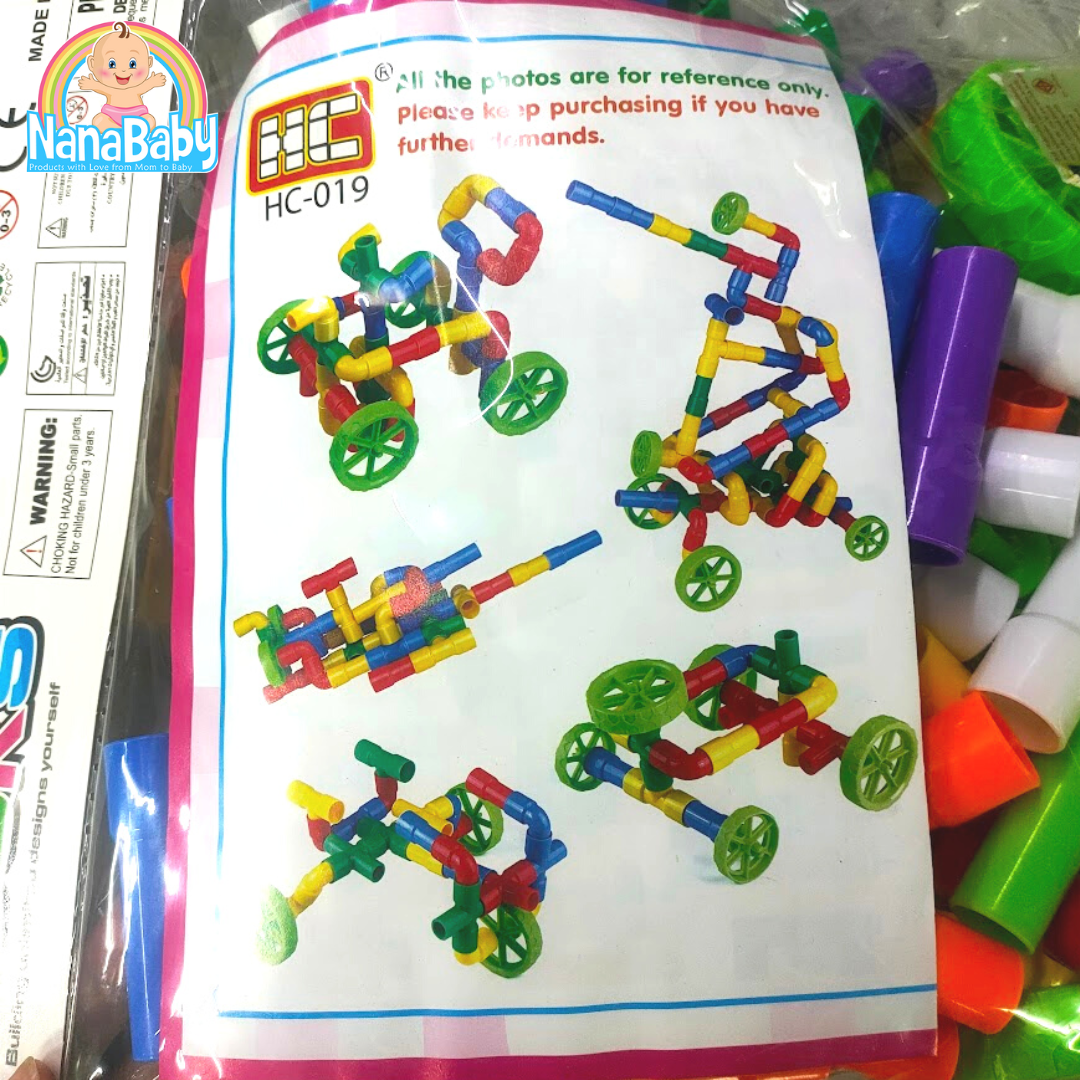 ตัวต่อท่อ 🤩ของเล่นปลายเปิด ถุงใหญ่ 500 กรัม มีล้อ สำหรับเด็กเล็ก ชิ้นใหญ่เหมาะมือ