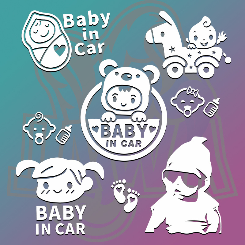 สติ๊กเกอร์ Baby in Car น่ารักสดใสสไตล์เกาหลี ติดกระจกรถยนต์ที่มีเด็ก สีขาว