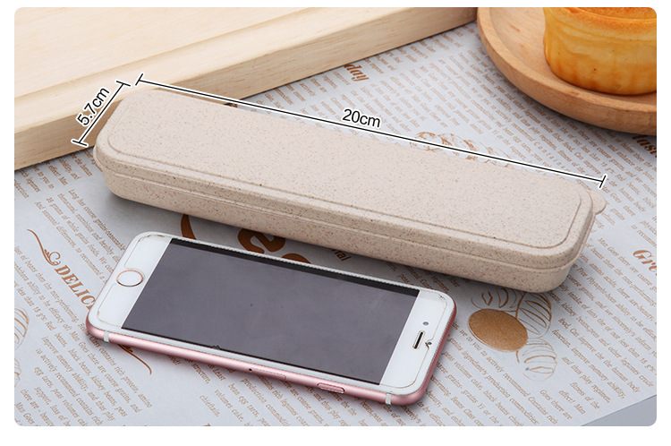 ชุดช้อนส้อมพกพา ชุดช้อนแบบพกพา ช้อนส้อมแคมป์ปิ้ง ในกล่องเก็บ ฟางข้าวสาลี BPA-Free ปลอดสารพิษ ฟรี ตะเกียบ 1 คู่