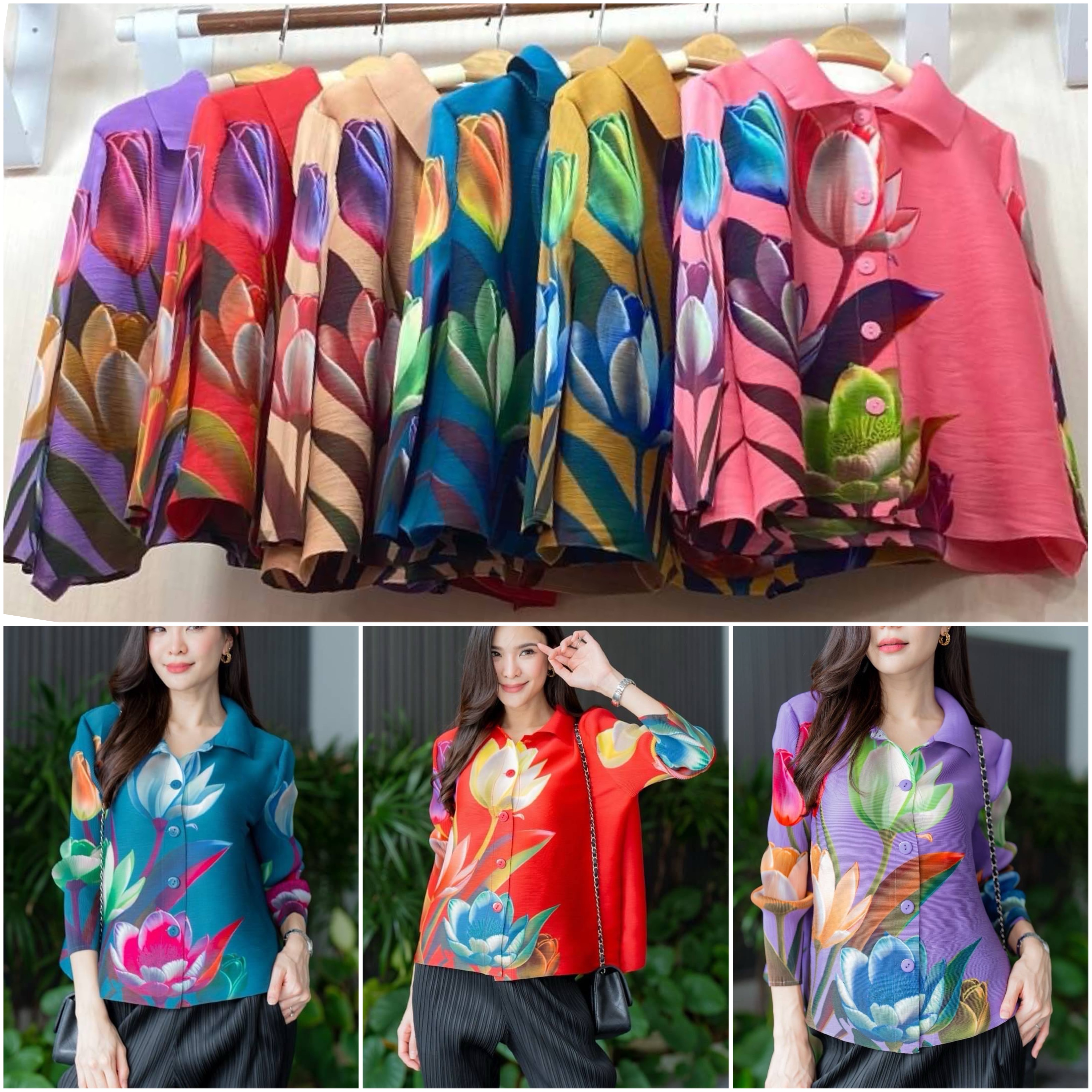 เสื้อคอจีน AA Premium พิมพ์ลายดอกไม้สวยๆ เพิ่มดีเทลความเริ่ด ด้วยแพตเทิร์น แขนยาว พิมพ์ลายรอบตัว และช่วงแขน สีสดใส เริ่ดๆ ใส่สบาย : สินค้าคุณภาพ (พร้อมส่ง)