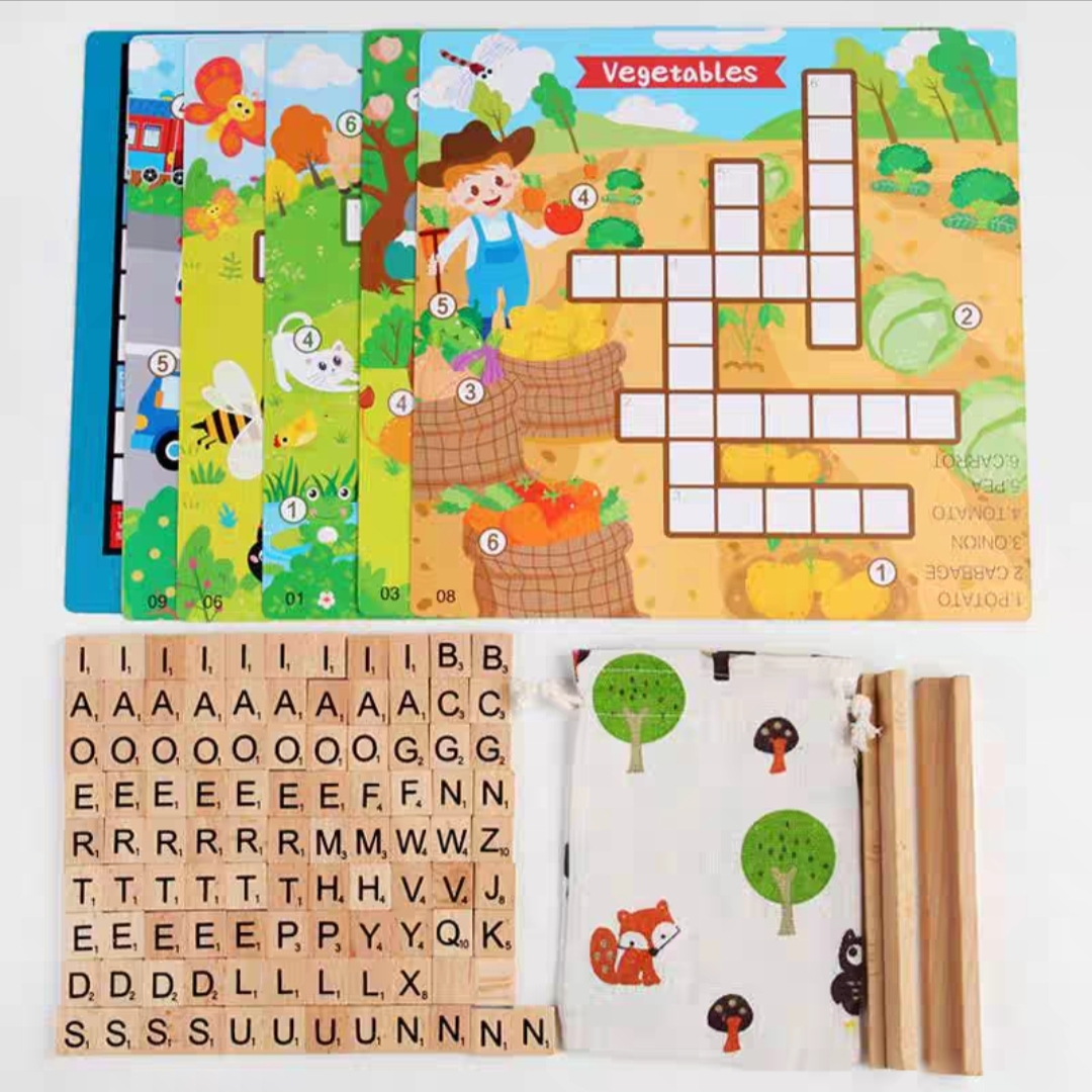 ของเล่นไม้ เกมปริศนาอักษรไขว้ เกมส์กระดาน Cross Words ของเล่นอักษรไขว้ ครอสเวิร์ด