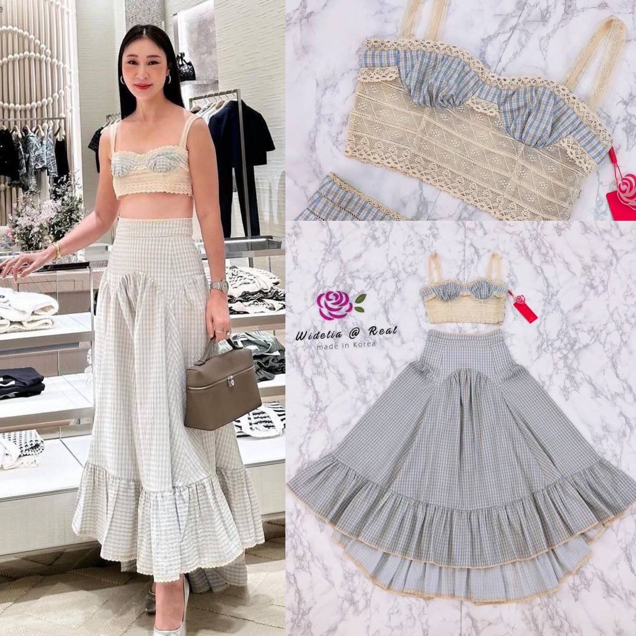 Set :: เซตเสื้อสายเดี่ยวทรง ครอปบราตัวสวย ช่วงอกแต่งแถบลูกไม้ช่วงสายและรอบตัวเสื้อเพิ่มความ โดดเด่น มาเค้าชุดกับระโปรงทรงเอบานต่อชิ้นใส่สบาย สินค้าคุณภาพ (พร้อมส่ง)