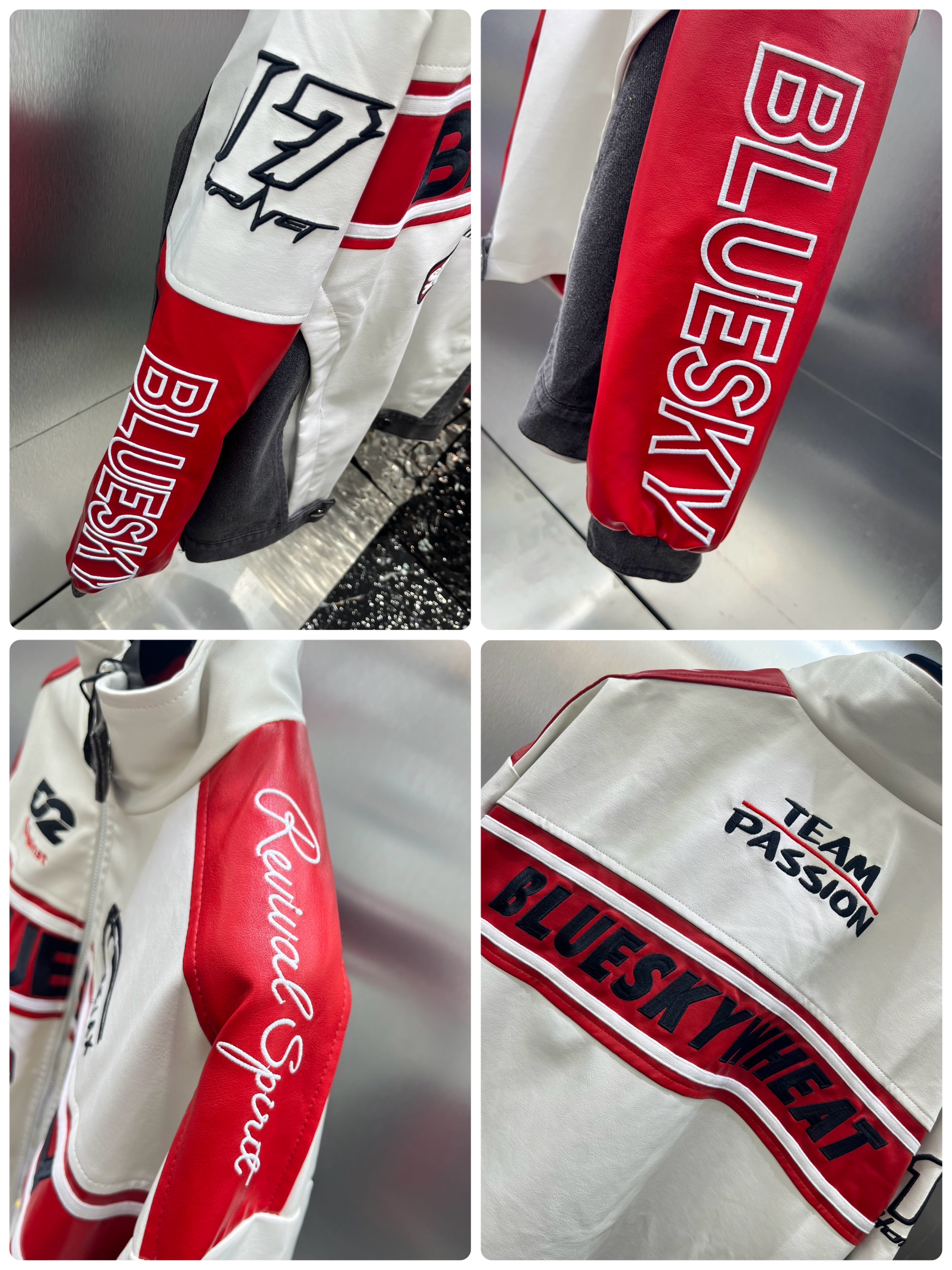 แจ็คเก็ตกึ่งหนัง ปักลาย Racing สวย สปอร์ต เท่ห์ รุ่น Unisex งานสวยขายดีมาก รุ่นนี้ผสมหนัง งานสวยมาก.. ใส่สบาย : สินค้าคุณภาพ (พร้อมส่ง)