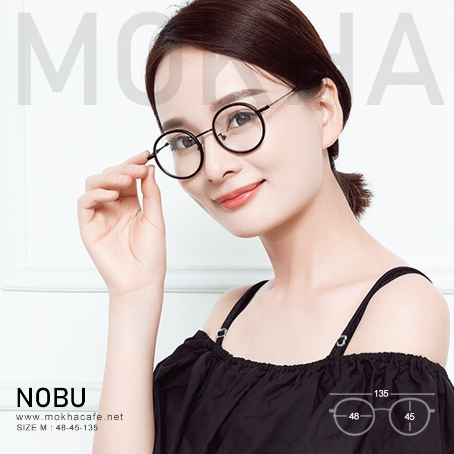 แว่นตา NOBU - black tortoise กรอบแว่นทรงกลม ขาโลหะ น้ำหนักเบา กว้าง 135 มม.(sizeM) H45