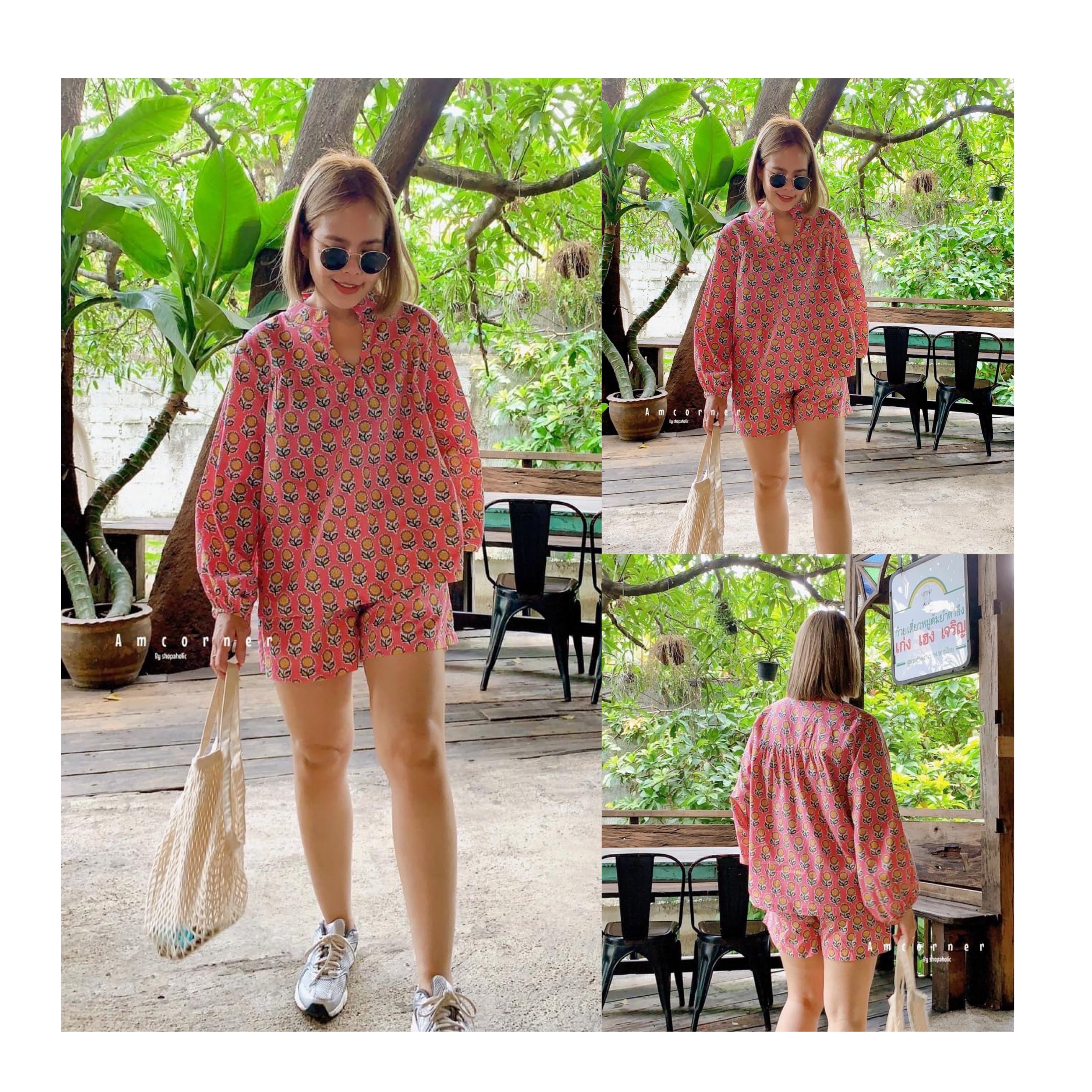 Boho set เสื้อ+กางเกงขาสั้น ผ้าcottonอินเดีย เนื้อดี เนื้อนิ่ม ใส่สบาย สินค้าคุณภาพ (พร้อมส่ง)