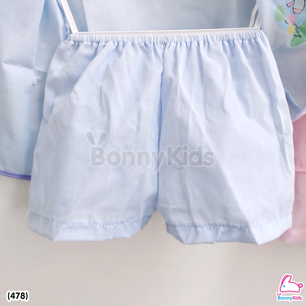 (478) ชุดเด็กแรกเกิดผูกหน้าผ้าป่าน (พื้นสี) แพ็ค 6 ชุด