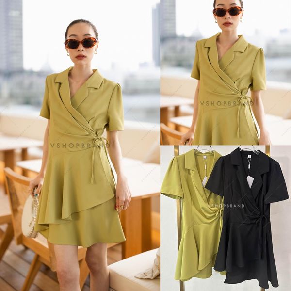 เดรสสคอปกผูกหน้า จับจีบเอว 👍🏻 สินค้าคุณภาพ (พรอมส่ง)