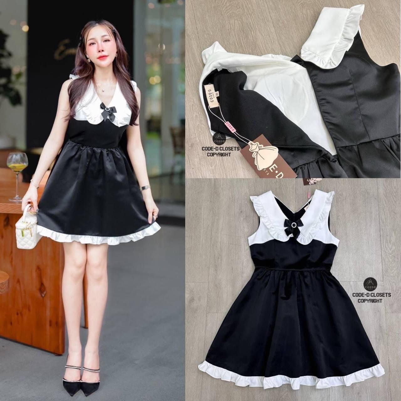 มินิเดรสสีดำแขนกุดคอบัวระบาย กุ๊นลูกไม้ขาว มีเข็มกลัดโบว์ดำกลัดช่วงคอให้ดู มีมิติ อกเสริมฟองน้ำ ( มีซิปหลังอย่างดี ) ช่วง กระโปรงทรงพองสวย สินค้าคุณภาพ (พร้อมส่ง)