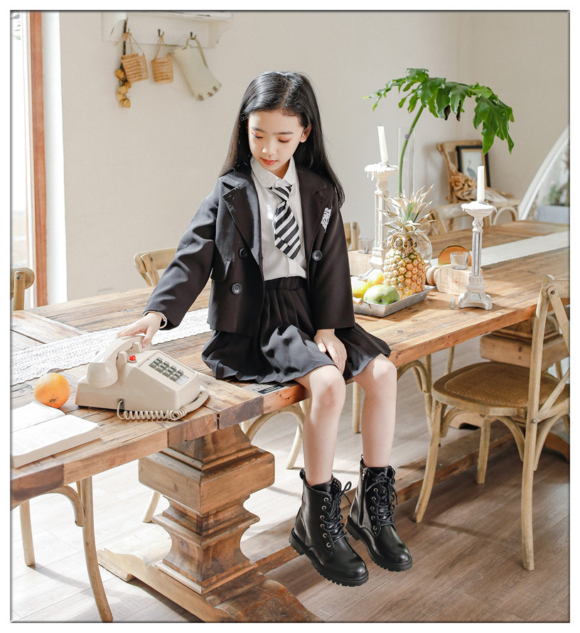 รองเท้าบูทเด็ก รองเท้าบู๊ทเด็ก รองเท้าดรัมเมเยอร์เด็ก สีดำ ผูกเชือกหลอก มีซิปข้าง เท่ห์ หรู Size 27-40