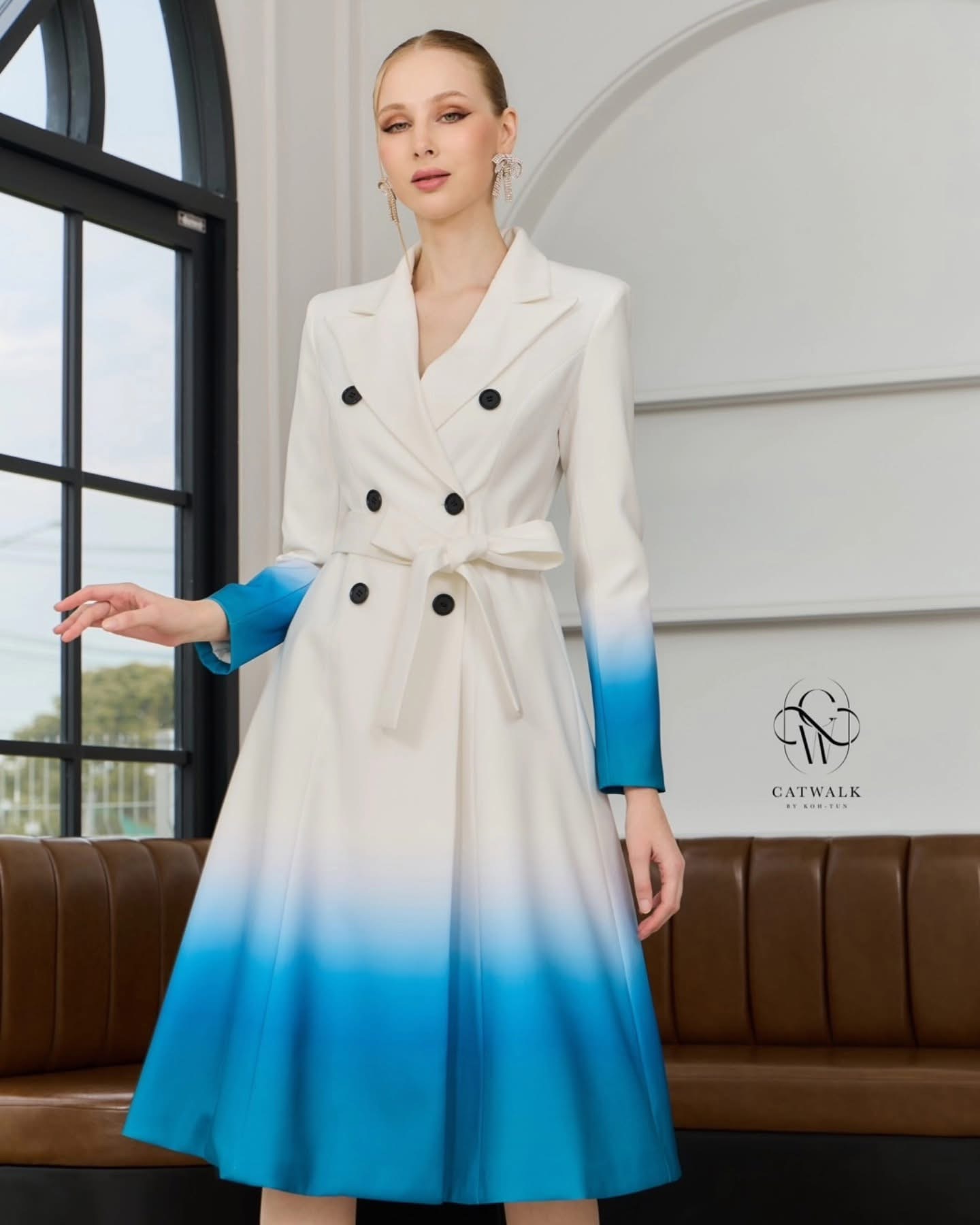 เดรสปกสูทไล่สี เนื้อผ้าเกรดเอเป็นเนื้อผ้าพิมพ์ไล่โทนสี งาน hiend ใส่สบาย : สินค้าคุณภาพ (พร้อมส่ง)