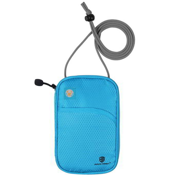 กระเป๋าใส่พาสปอร์ตห้อยคอ คล้องคอได้ กระเป๋าใส่หนังสือเดินทาง ป้องกันการขโมยข้อมูลบัตรเครดิตด้วยคลื่น RFID (Blue)