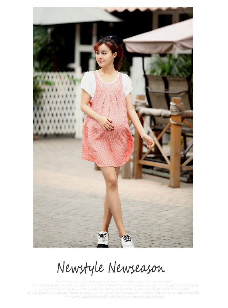 ชุดคลุมท้อง ชุดคุมท้องสวยๆ ชุดคนท้อง ชุดคนท้องสวยๆ เอี้ยมกระโปรงลายจุด สีส้ม ชิคๆ สดใส สไตล์เกาหลี