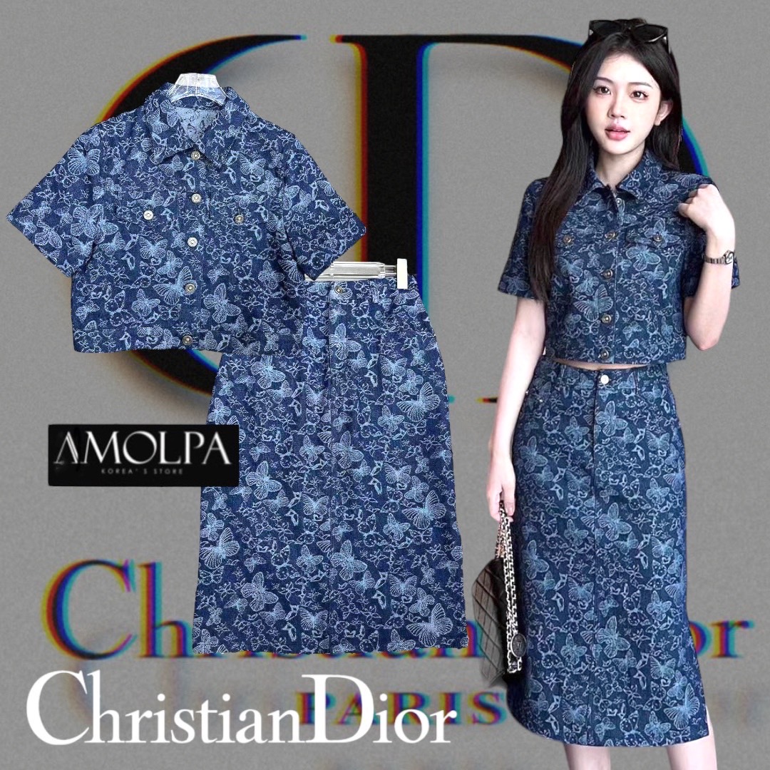 SET CD. DENIM งานผ้ายีนส์100% เนื้อผ้าลายผีเสื้อคอลใหม่ มาพร้อมกระโปรงตัว ยาว ผ้าอย่างดี มีน้ำหนัก . สินค้าคุณภาพ (พร้อมส่ง)