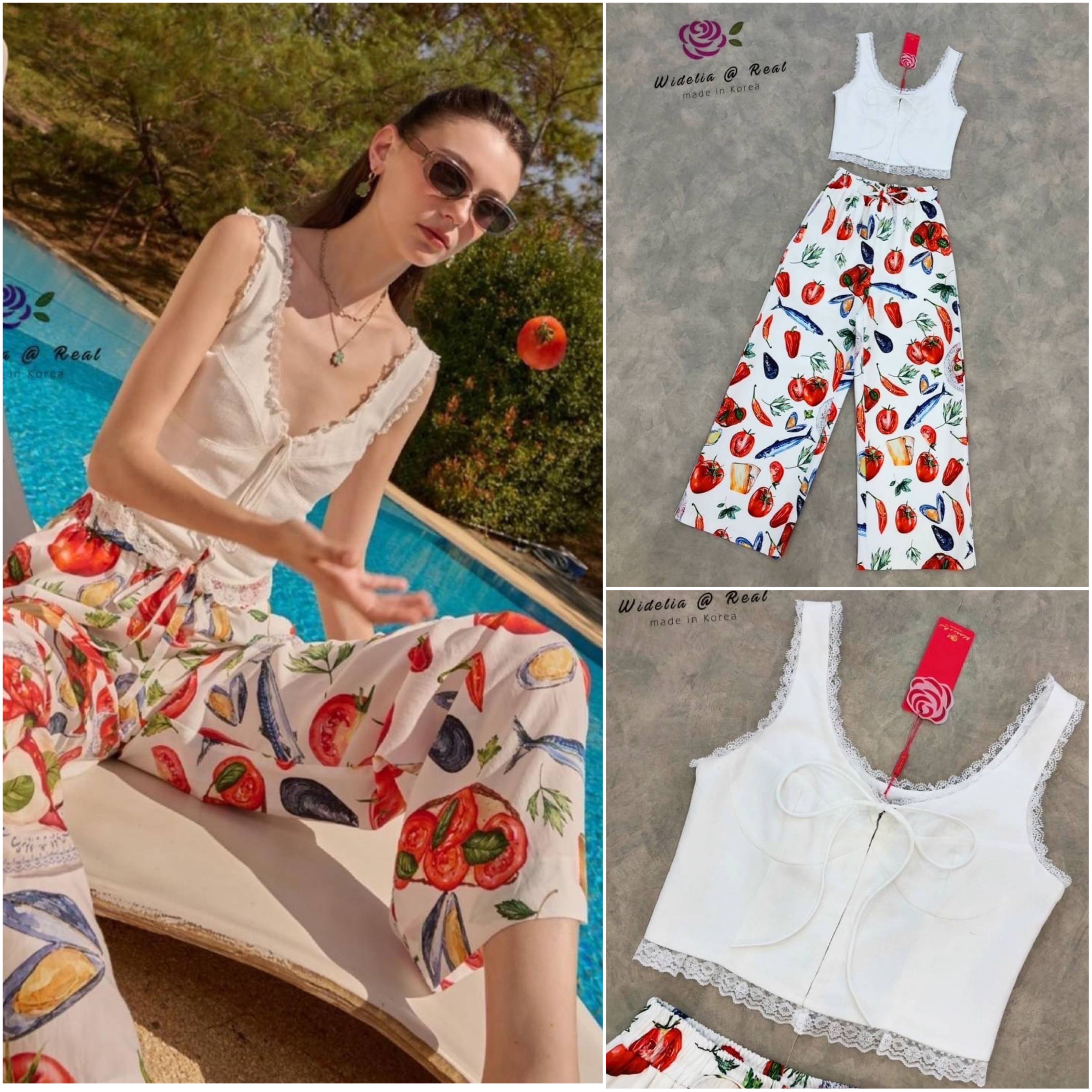 Set เสื้อตัวสวยทรงดี เพิ่มความ Cute ด้วยการตกแต่งระบายเล็กๆโดยรอบ อกผูกโบน่ารักทรงสวย +กางเกงขายาวทรงตรง ขากระบอก ใส่สบาย สินค้าคุณภาพ (พร้อมส่ง)