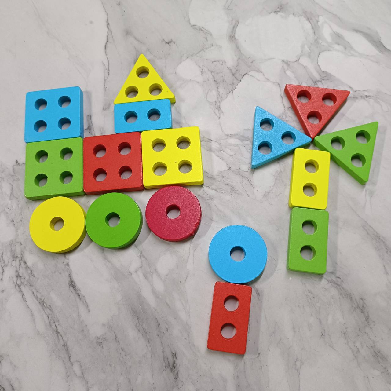 ของเล่นไม้เสริมพัฒนาการ สวมหลักบล็อครูปทรงเรขา