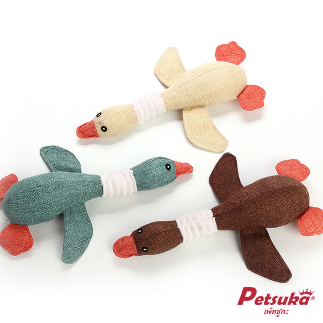 ตุ๊กตาเป็ด ของเล่นสุนัข Petsuka ของเล่นขัดฟันสัตว์เลี้ยง มีเสียง สีเหลือง