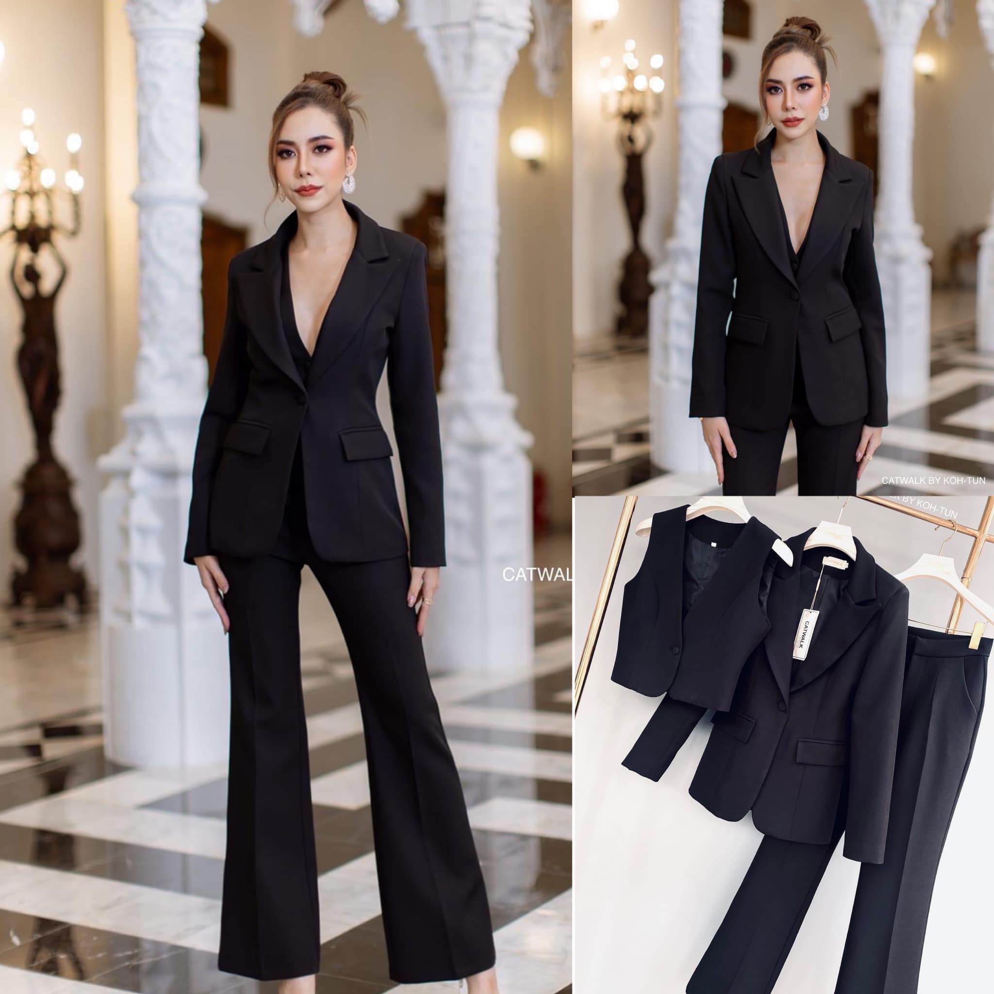 ชุด BLAZER 3ชิ้น BLAZERเป็นทรงเข้ารูป มาพร้อมกับเสื้อกั๊กครอปแขนกุด ทรงเข้ารูปคอวี มาคู่กับกางเกงทรงขาบาน งานผ้าเกรดเอ ใส่สบาย . สินค้าคุณภาพ (พร้อมส่ง).