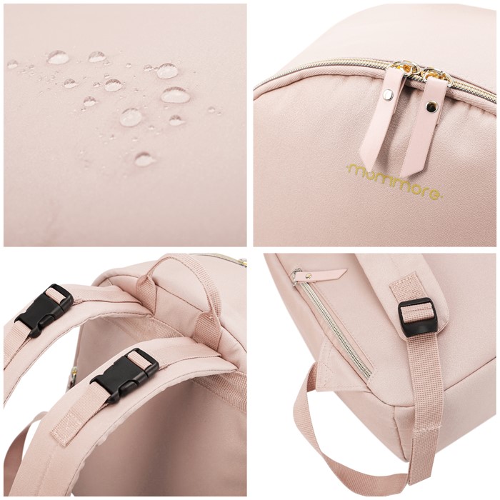mommore กระเป๋าคุณแม่ กระเป๋าสัมภาระคุณแม่ กระเป๋าแม่ลูกอ่อน กันน้ำ แบบเป้น่ารัก สวยหวาน มาพร้อมแผ่นรองเปลี่ยนผ้าอ้อม (Pink)