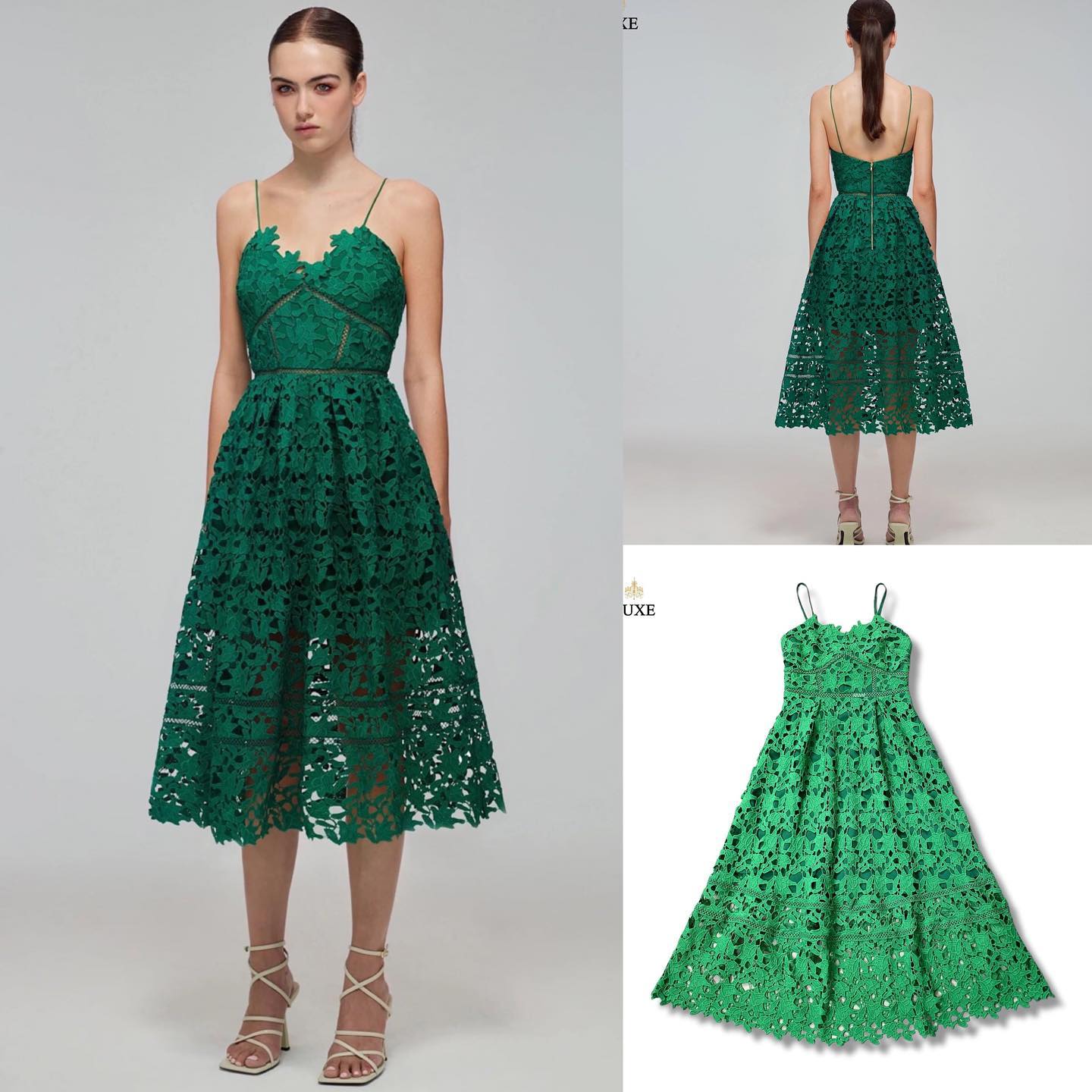 เดรสเสื้อสายเดี่ยวกระโปรงบานจับจีบ ทำจากผ้าลูกไม้โครเชต์ ทอลายสวยคมชัด คัตติ้งประณีต มีซิปหลังและซับในเต็มตัว สินค้าคุณภาพ (พร้อมส่ง)