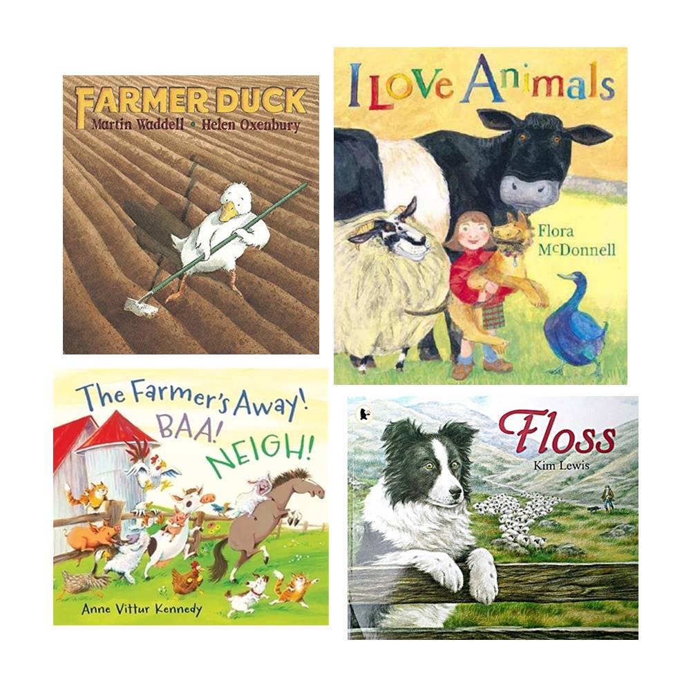 4 Farmyard Friends Picture Books from Walker : Farmer Duck + Floss + I love animals + The Farmer's Away BAA Neigh : เซตนิทานก่อนนอน ชีวิตในฟาร์ม 4 เล่ม : Martin Waddell, Helen Oxenbury, Kim Lewis