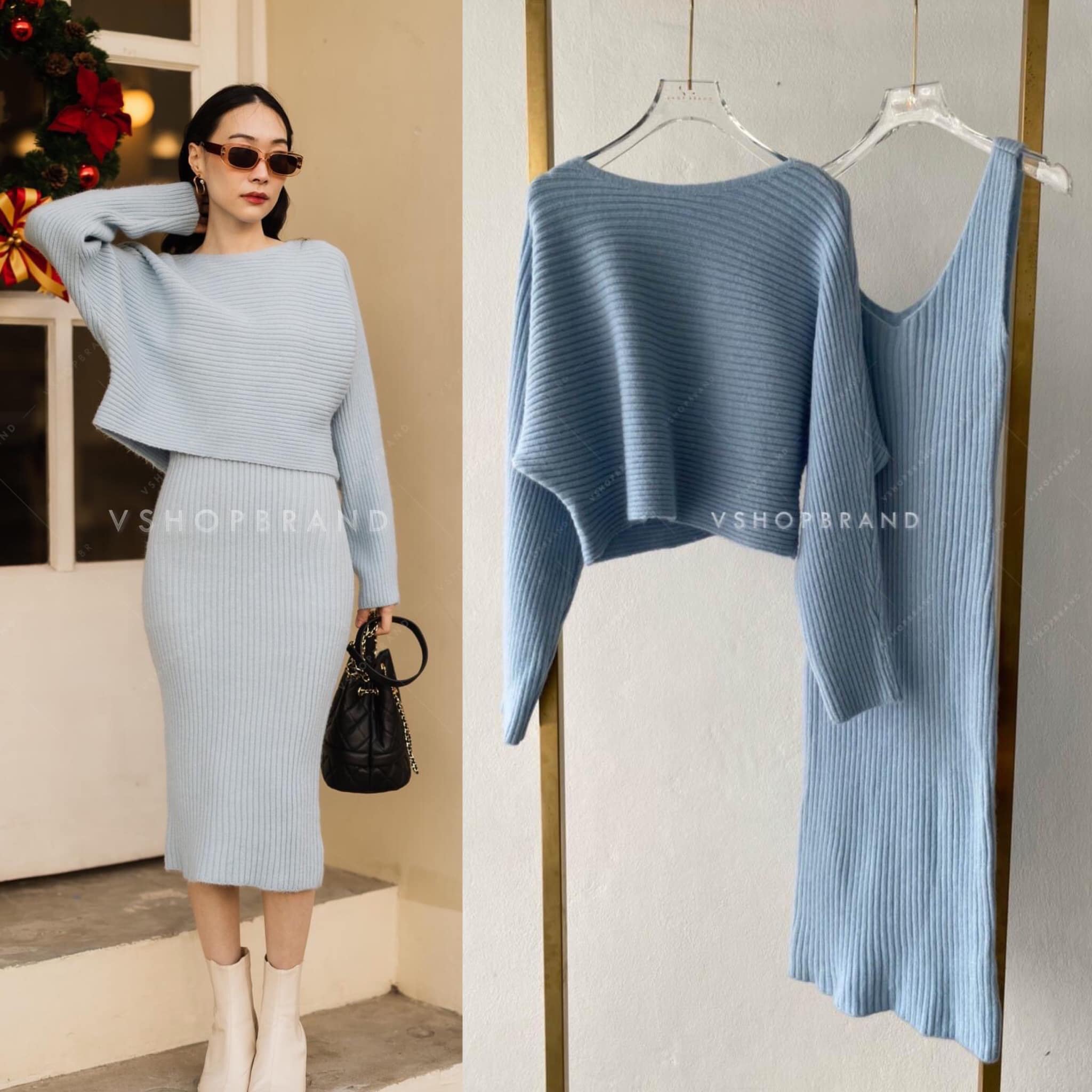 Set เดรสกล้ามผ้าร่อง + เสื้อครอปแขนยาว : สินค้าคุณภาพ (พร้อมส่ง)