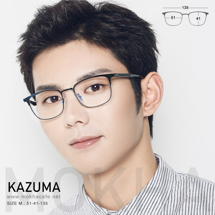 KAZUMA - black silver กรอบแว่นโลหะ กรอบทรงเหลี่ยม ขาสปริง clubmaster กว้าง 135 มม. (sizeM) H41