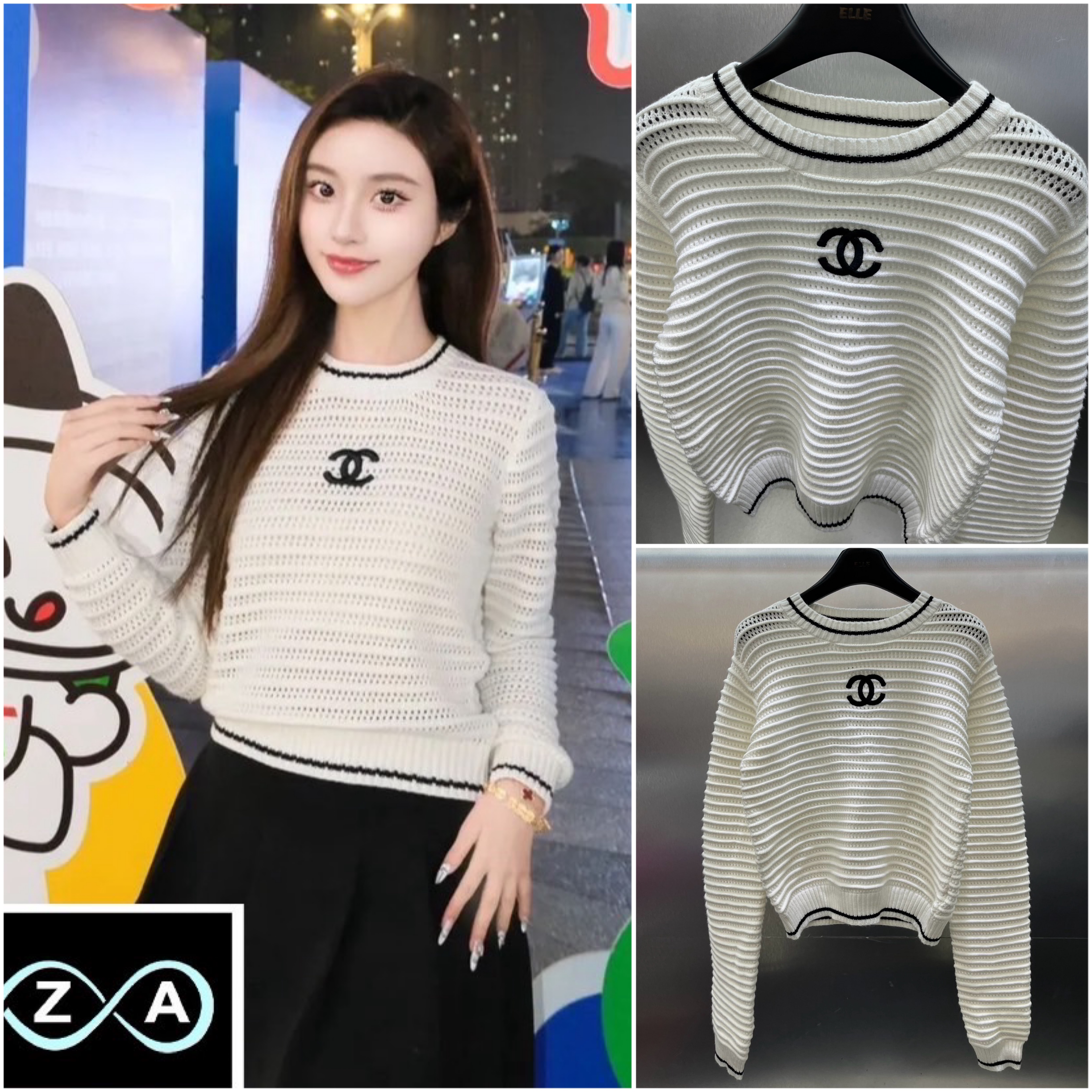 เสื้อสเวตเตอร์ผ้านิต ทอลายในตัว ผ้าสวยมาก ปักlogo สวยหรูดูไฮ งานไฮเอ็น ใส่สบาย : สินค้าคุณภาพ (พร้อมส่ง)