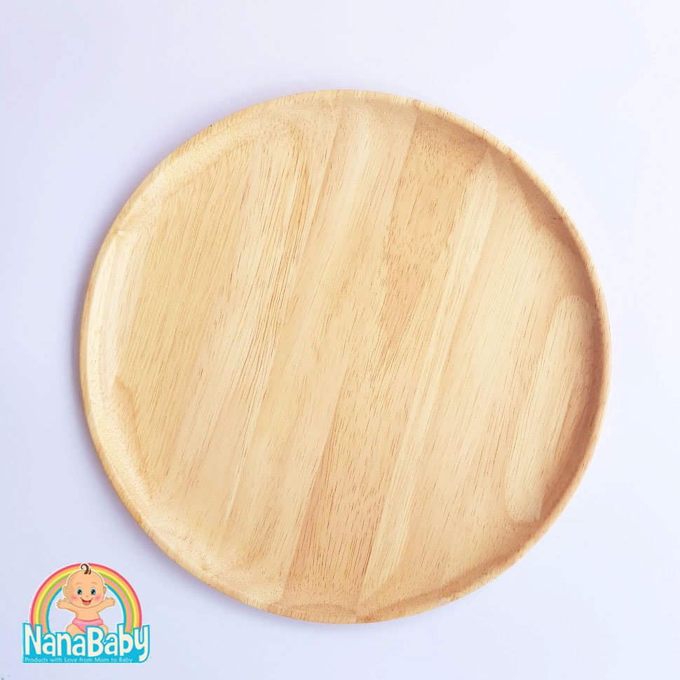 จานไม้กลม จานไม้รูปหมี จานไม้ถาด ถ้วยไม้ จากไม้ยางพาราแท้ Food Grade Japanese Wood Plate by NanaBaby