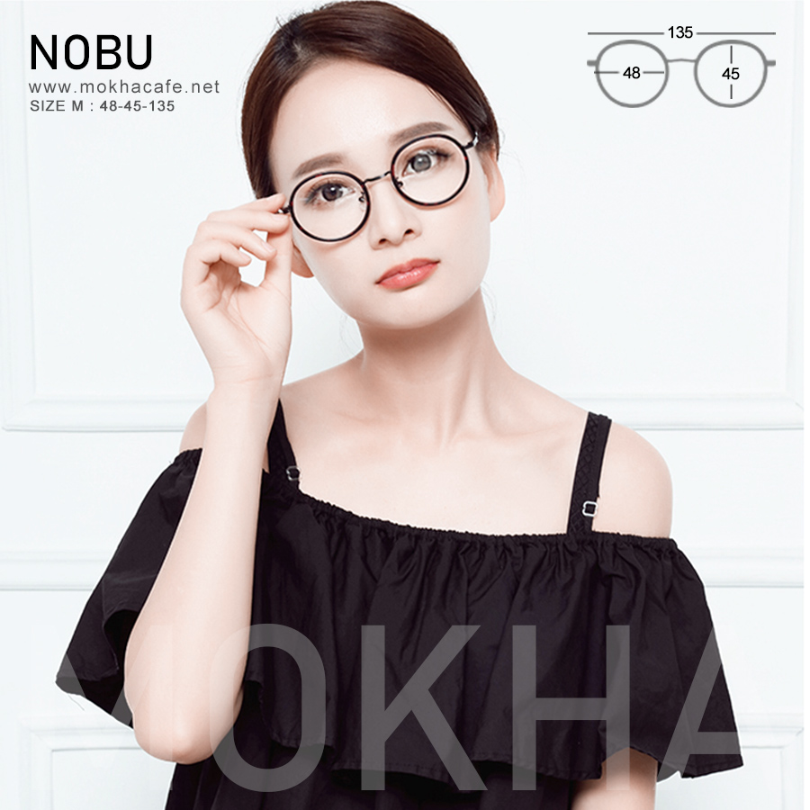 แว่นตา NOBU - black tortoise กรอบแว่นทรงกลม ขาโลหะ น้ำหนักเบา กว้าง 135 มม.(sizeM) H45