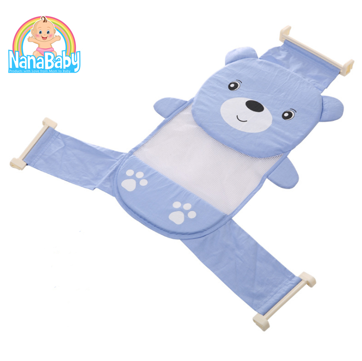 ตาข่ายอาบน้ำ ที่รองอาบน้ำ ที่อาบน้ำเด็ก เบาะพี่หมีมีแผ่นฟองน้ำรองศีรษะ สำหรับทารกแรกเกิด - 12 เดือน