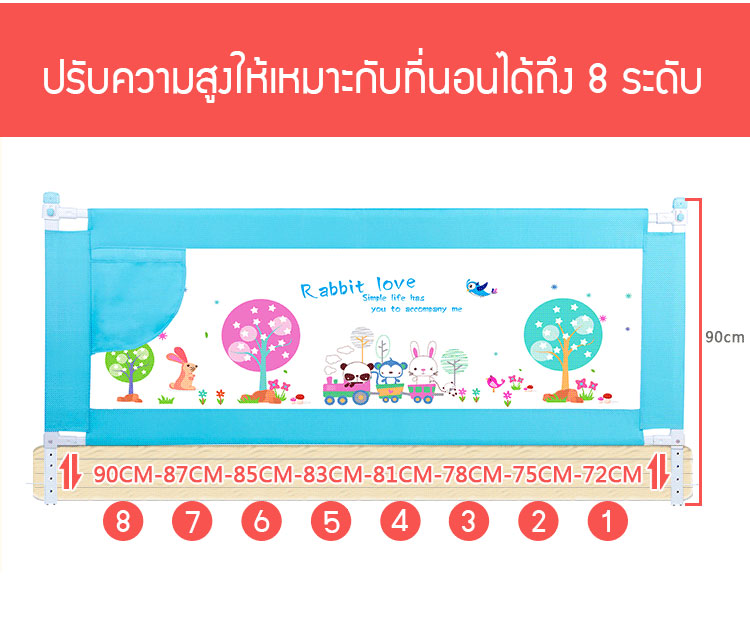 ที่กั้นเตียง กันเด็กตกเตียง ที่กันเตียงนอน Baby Bed Protection ปรับขึ้น-ลงแนวดิ่ง ติดตั้งง่าย แข็งแรงทนทาน 5 ฟุต, 6 ฟุต
