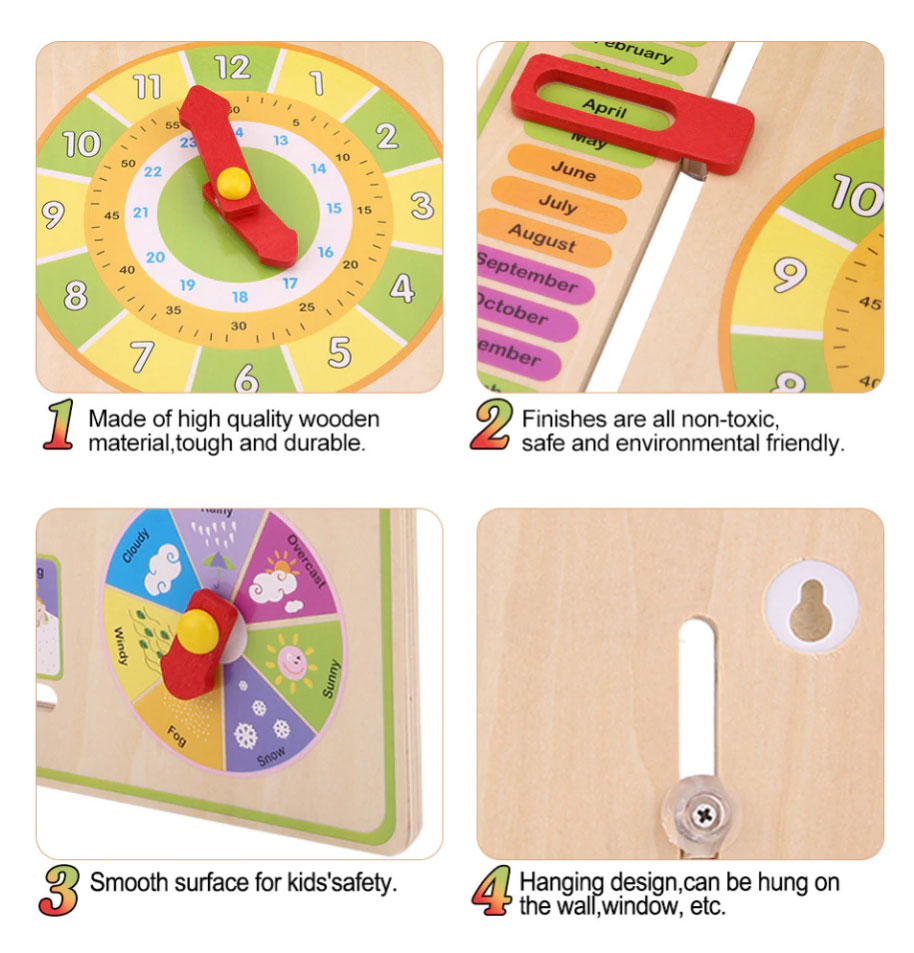 ของเล่นไม้เรียนรู้เวลา ตั้งแต่นาทีจนถึงฤดูกาลใน 1 ปี แบบปฏิทิน Wooden Daily Calendar Clock Board
