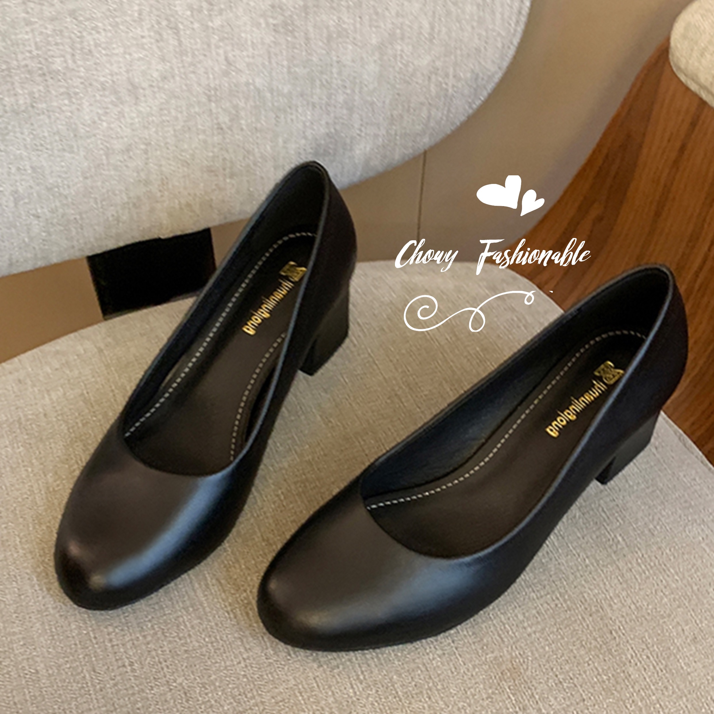 รองเท้าไซส์ใหญ่ 40-46 คัชชูหนังแท้ เป็นทางการ ส้นตึกสูง 2 นิ้ว ใส่ทำงาน นักเรียน นักศึกษา สีดำ KR1028BL