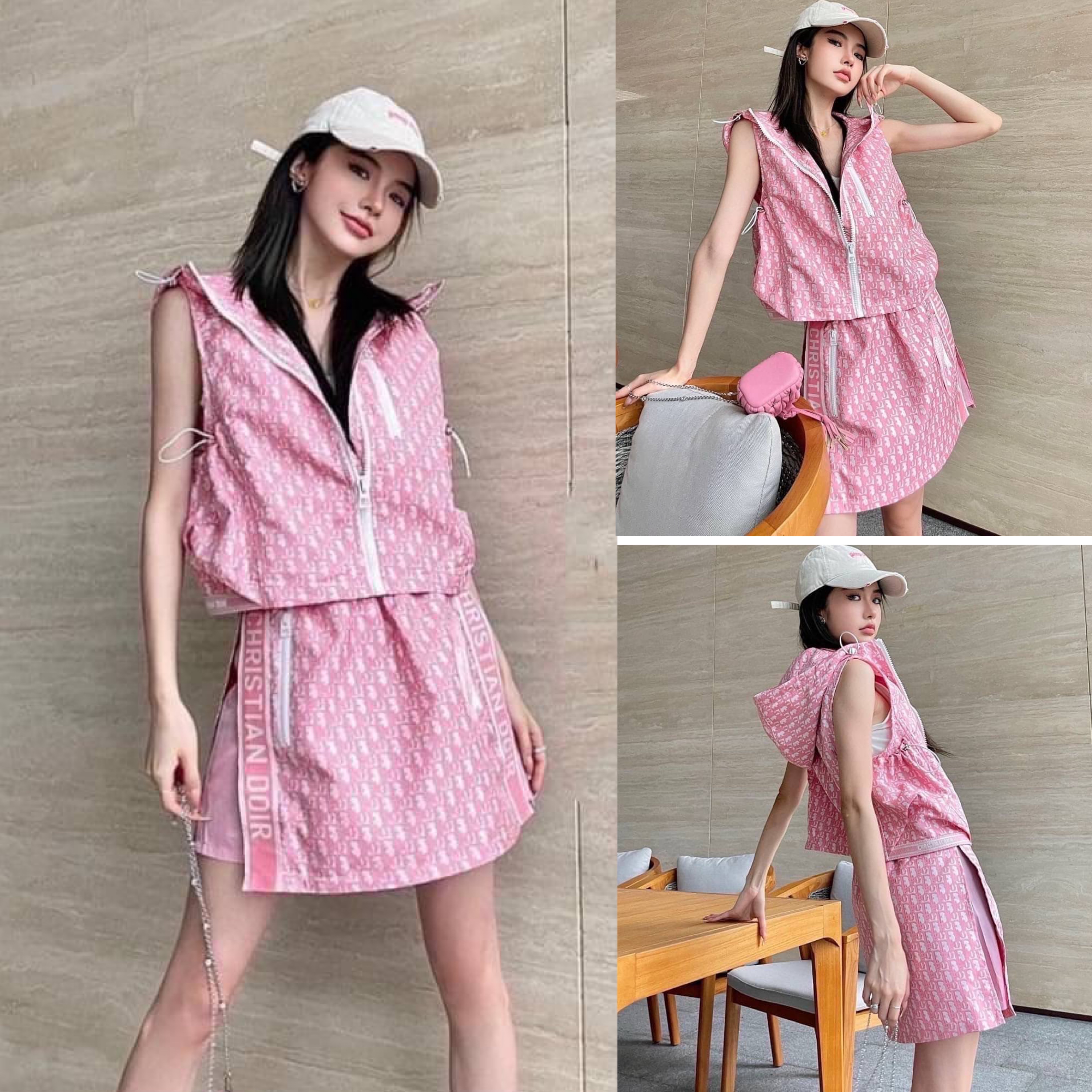 Set Dior สีชมพูหวานมากกก เสื้อฮูดซิปหน้า แต่งซิปกระเป๋า แต่งขอบแบรนด์ แมตกระโปรงเอวจั้ม แต่งแถบด้านข้าง มีกระเป๋า2ข้าง (ซับในเป็นกางเกง) สินค้าคุณภาพ (พร้อมส่ง)