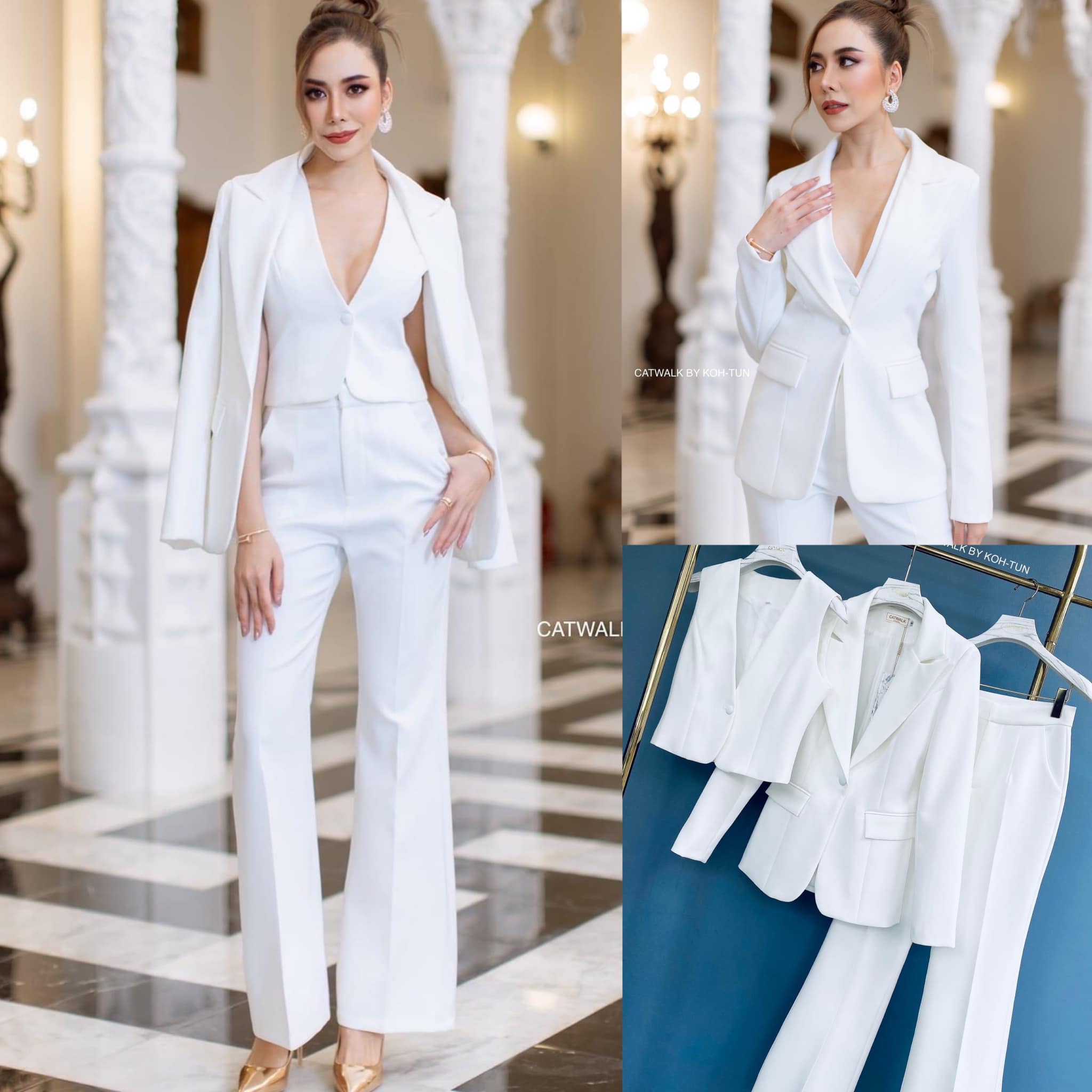 ชุด BLAZER 3ชิ้น BLAZERเป็นทรงเข้ารูป มาพร้อมกับเสื้อกั๊กครอปแขนกุด ทรงเข้ารูปคอวี มาคู่กับกางเกงทรงขาบาน งานผ้าเกรดเอ ใส่สบาย . สินค้าคุณภาพ (พร้อมส่ง).