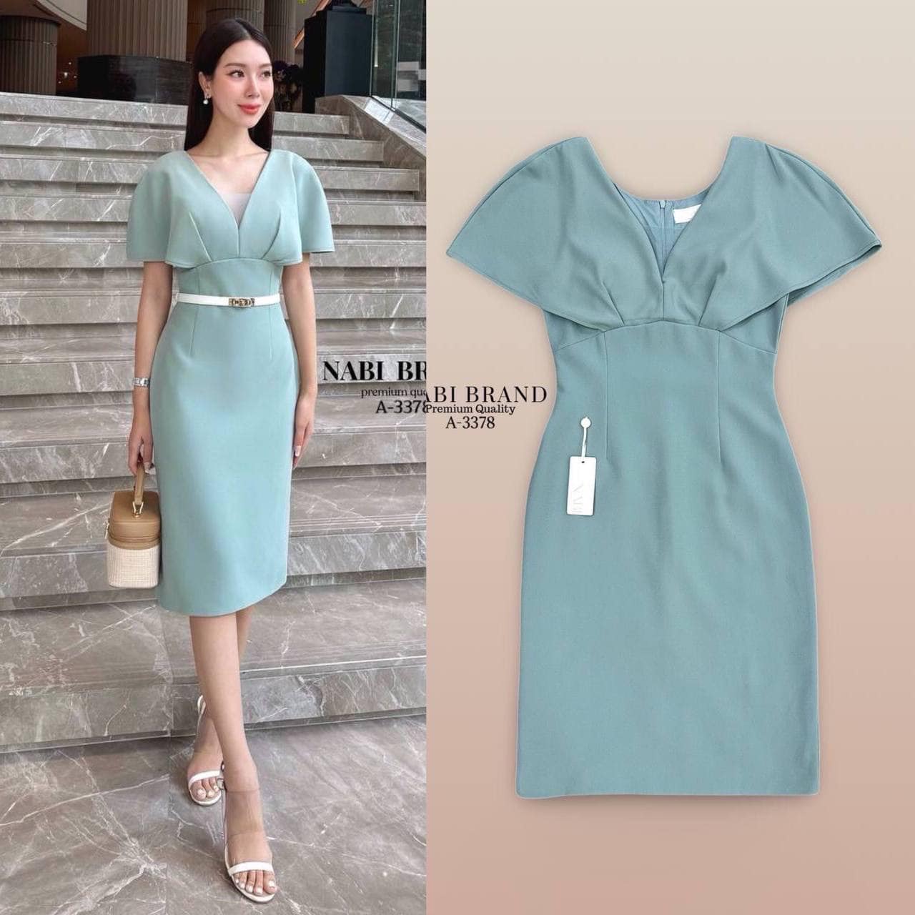 เดรสปิดแขน ทรงคอวี ช่วงอกแต่งผ้าซีทรู ผ่าด้านหลัง เดรสทรงสวย ลุคผู้ดี ช่วงอกเสริมฟองน้ำ มีซับในอย่างดี มาพร้อมเข็มขัดสีขาว ใส่แมทส์กันสวย ใส่สบาย : สินค้าคุณภาพ (พร้อมส่ง)