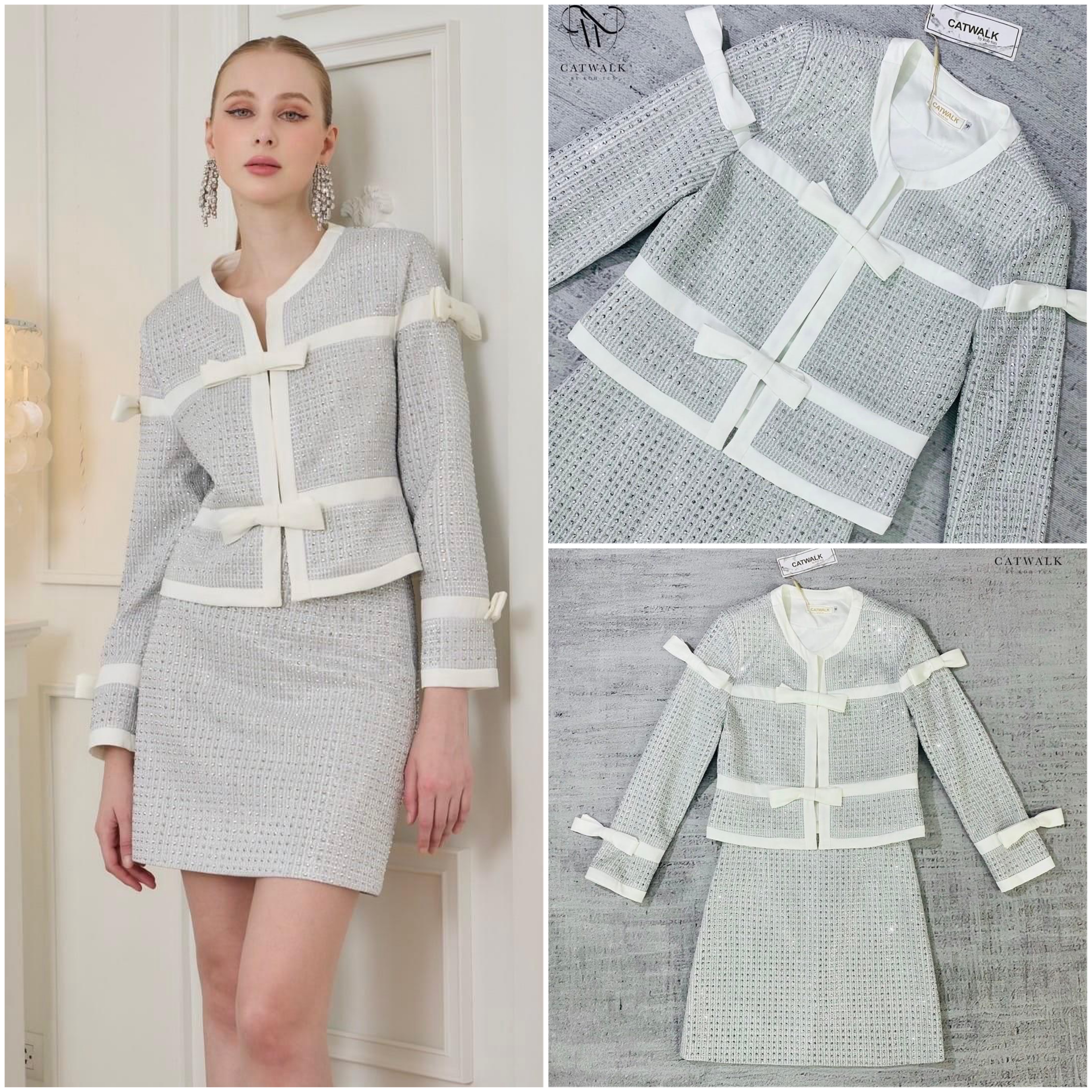 เซตเสื้อคลุม+กระโปรงแต่งเพ็ชร เนื้อผ้า เกรดเอ แต่งด้วยเพ็ชรรีดทั้งชุด ใส่สบาย : สินค้าคุณภาพ (พร้อมส่ง)