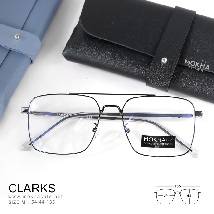 แว่นตา CLARKS -black กรอบแว่นทรงเหลี่ยม กรอบโลหะ Double Bridge กว้าง 135 มม.(sizeM) H44