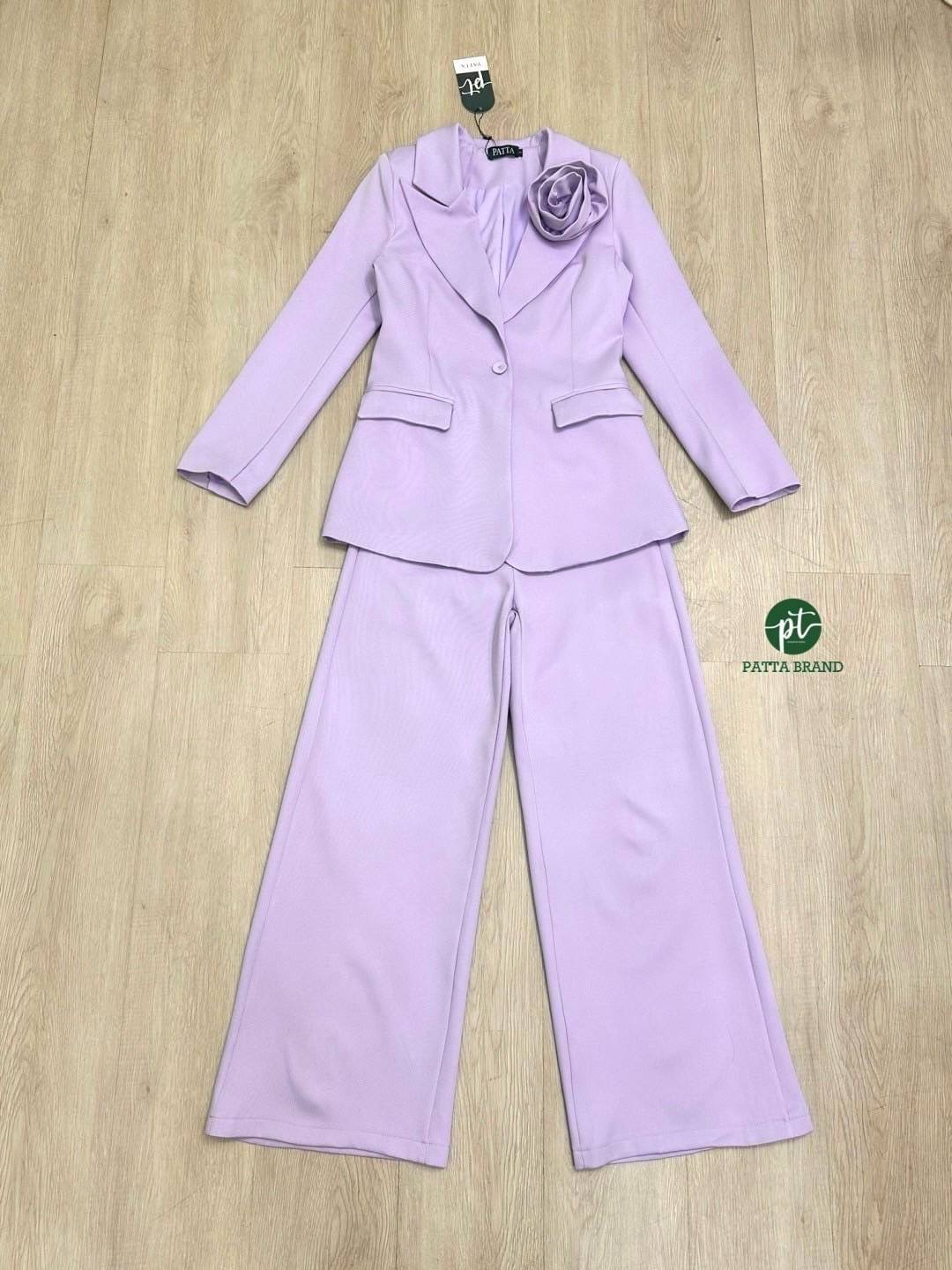 Setสูท 2 ชิ้น สีม่วงขายาวสุดฮิต ฮอตมาก เก๋สุด ผ้าดีชุดนี้คือปังเว่อร์ ทรงบอย ดีไซน์ทรงoversize ใส่สบาย : สินค้าคุณภาพ (พร้อมส่ง)