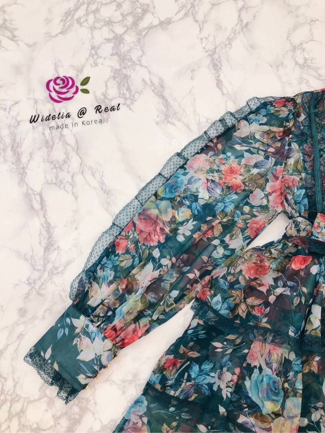 Dress เดรสแขนยาวสุดหรู งานเกรดพรีเมี่ยม เนื้อผ้าชิลค์ลายดอกไม้ ผ้าพริ้วใส่สบาย สินค้าคุณภาพ (พร้อมส่ง)