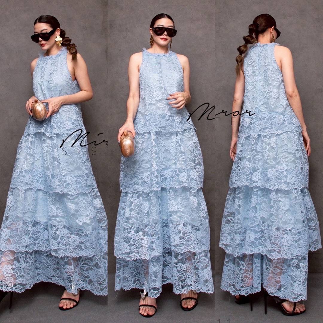 เดรสลูกไม้ยาว สไตล์หวานหรู ลุคเจ้าหญิงแบบมีคลาส ใส่สบาย : สินค้าคุณภาพ (พร้อมส่ง)