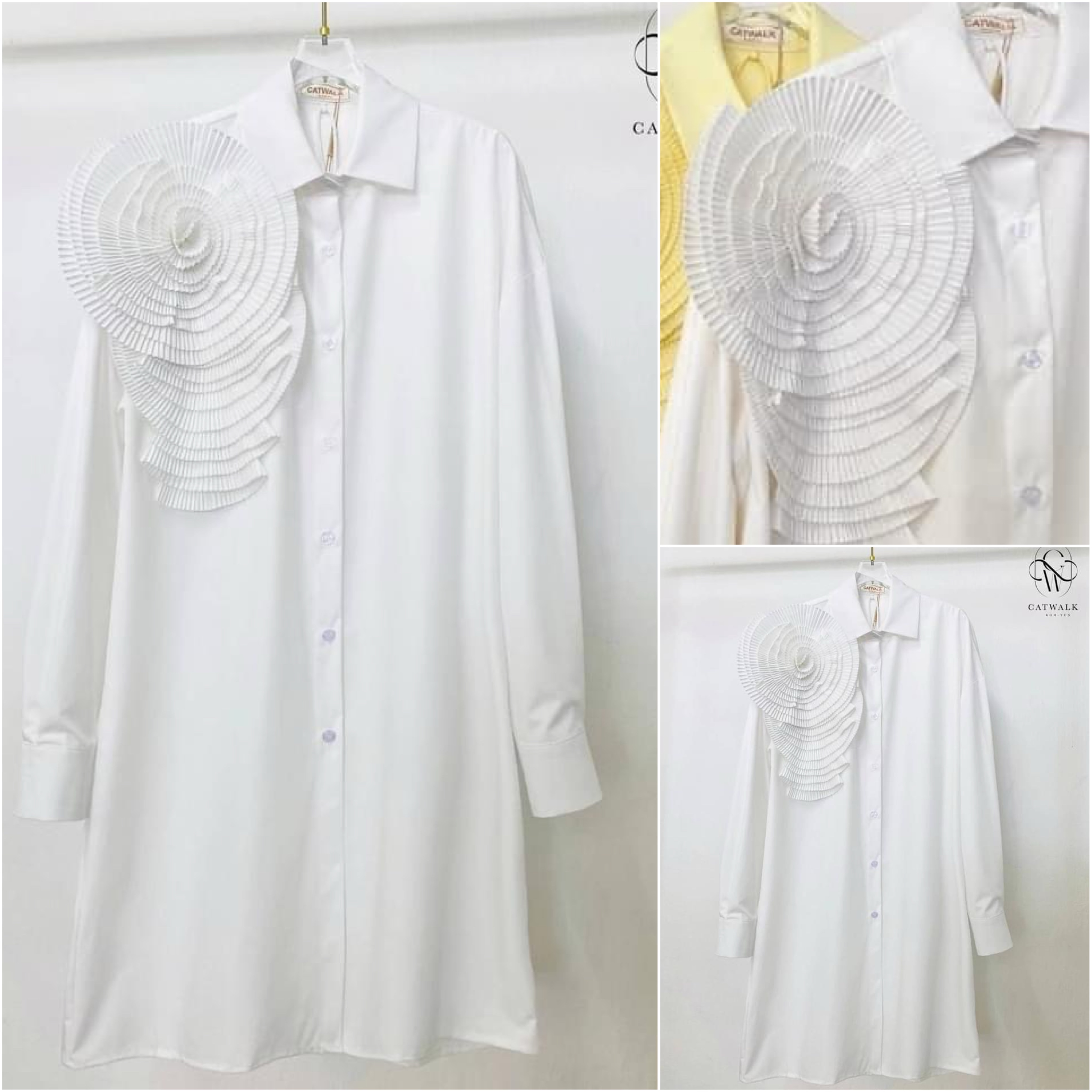 เดรสเชิ้ตแต่งดอกไม้อัดพลีท เนื้อผ้าเกรดเอ สินค้าคุณภาพ (พร้อมส่ง)