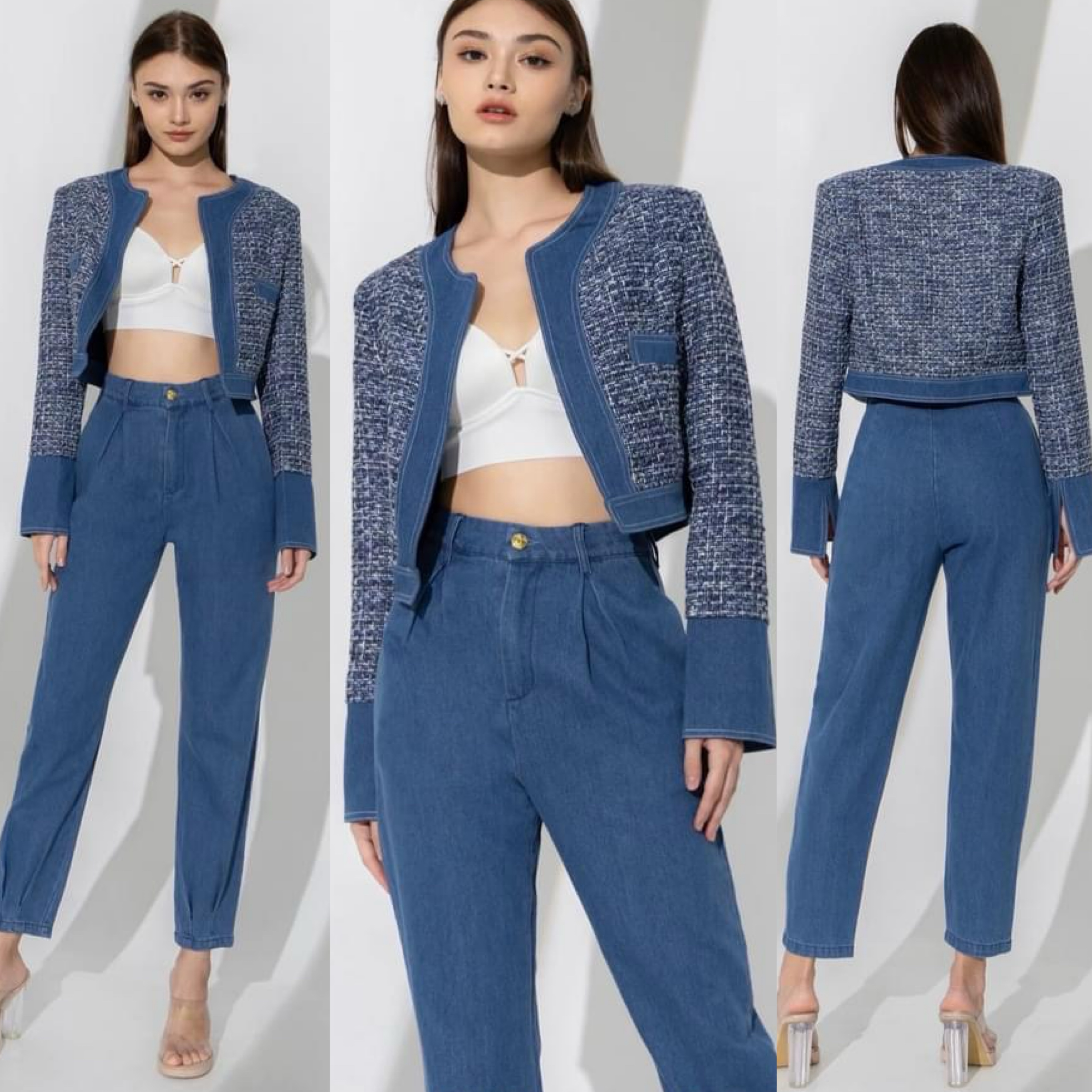 กับเซตแจ็คเก็ต ทวิตแต่งขอบยีนส์+กางเกงขายาวทรงสวย ใส่สบาย สินค้าคุณภาพ (พร้อมส่ง)