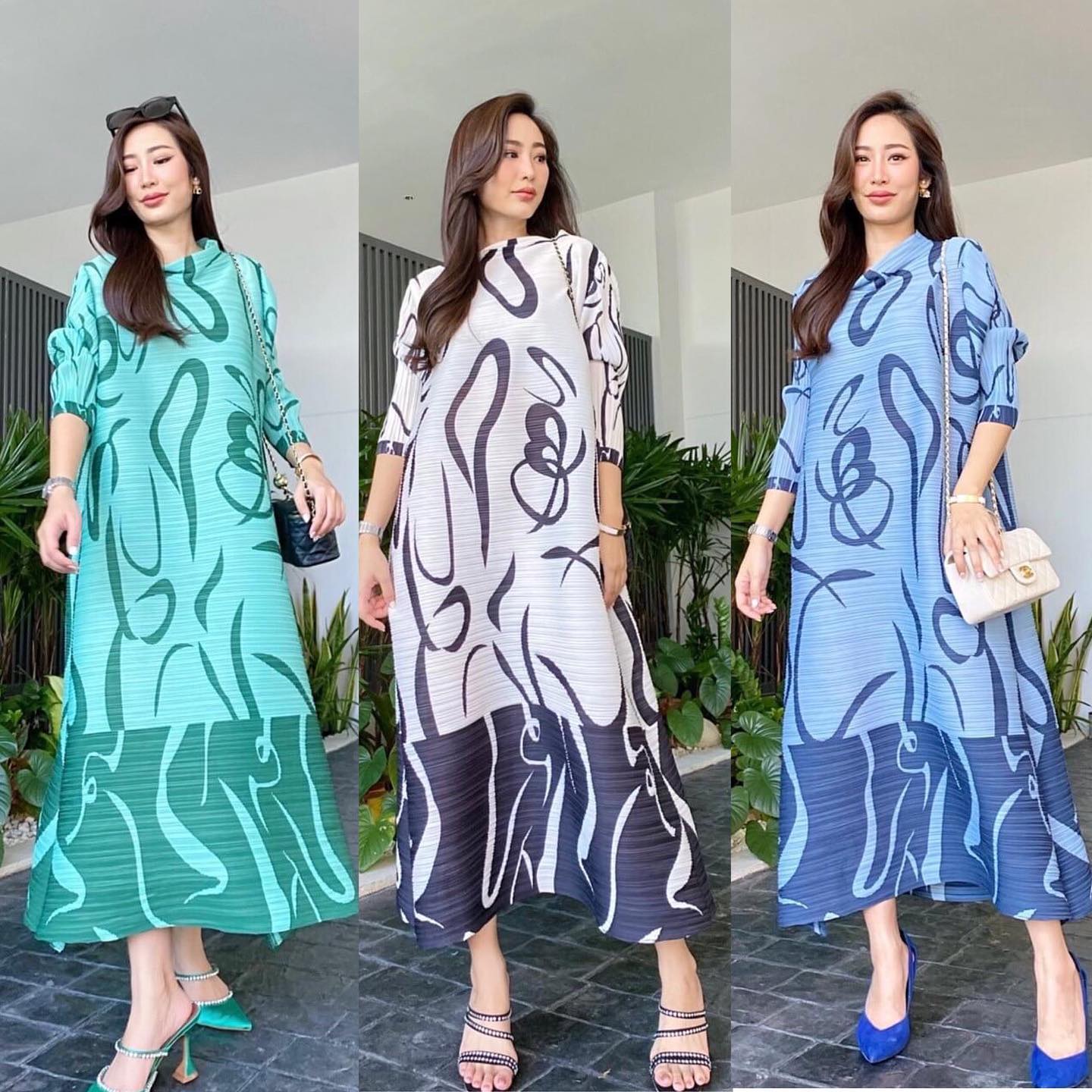 เดรสอัดพลีท งานสวยไฮโซ ทรงคอปีน ชายบาน A Line 😍 สวยพริ้ว ทุกมุมมอง รุ่นนี้ แพทเทิร์น แขนยาว ✨✨ เรียบหรู ดูแพง สุดๆ สินค้าคุณภาพ (พร้อมส่ง)