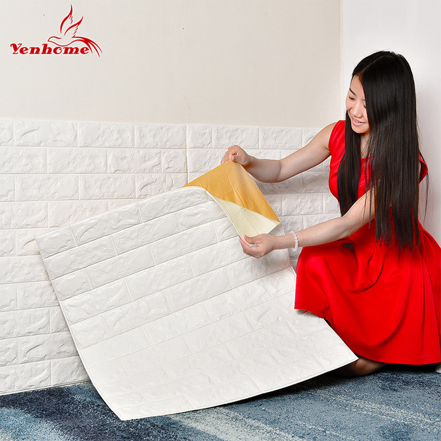 วอลเปเปอร์อิฐโฟม 3D ติดผนัง สีขาว มีกาวในตัว ขนาด 70*77 ซม.